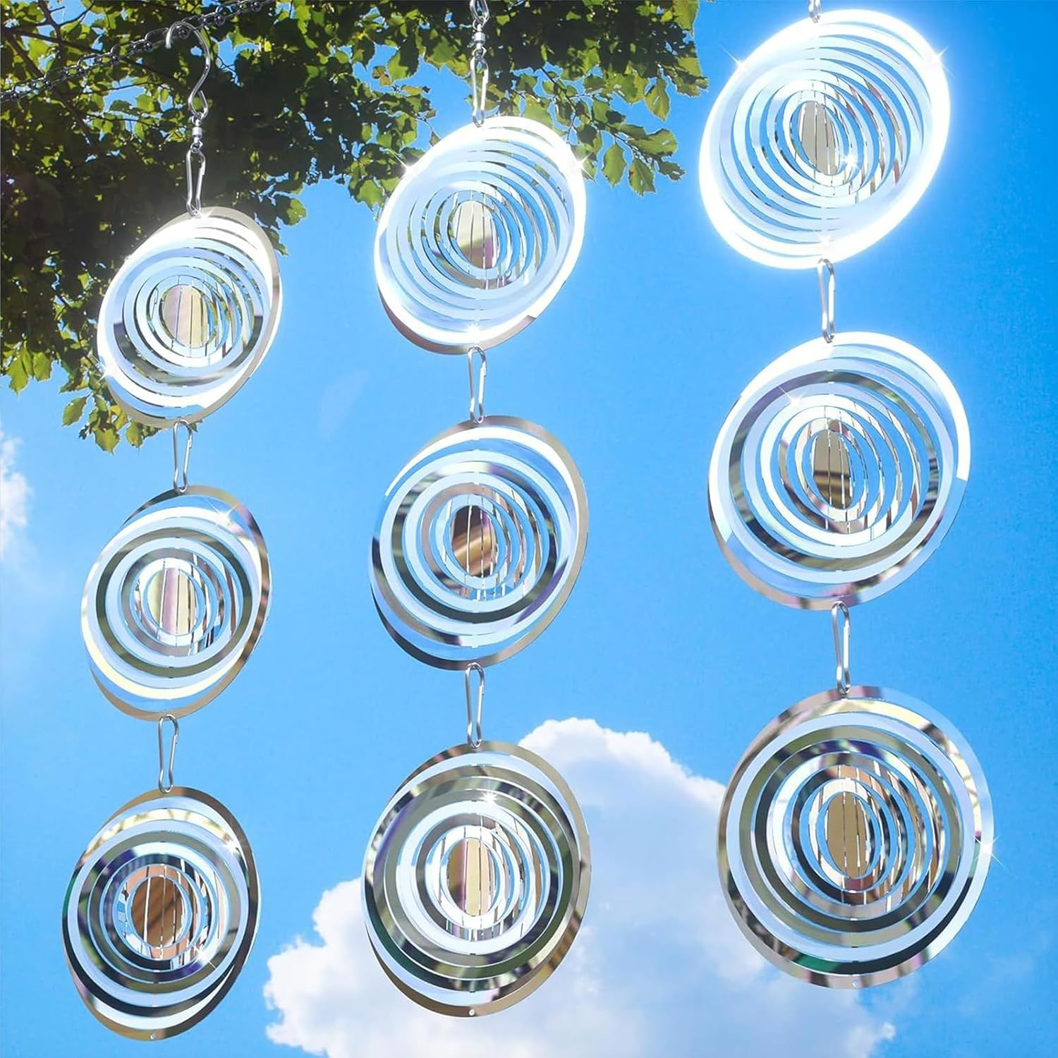 3er-pack Vogelscheuchen Für Den Außenbereich, Reflektierende 3d-windspiele Aus Edelstahl, Gartendekoration, Vogelscheuchen Halten Spechte Fern, Silber