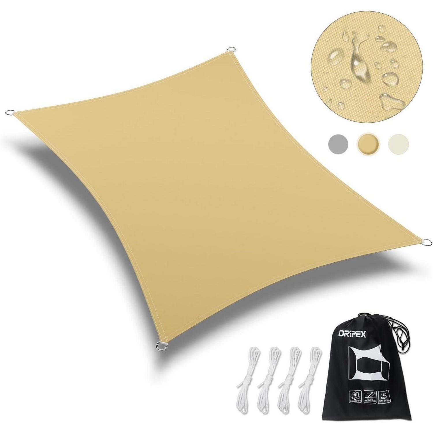 Sonnensegel 5x7m Wasserdicht Uv-schutz 90% Sand Rechteckig Mit Befestigungsseilen