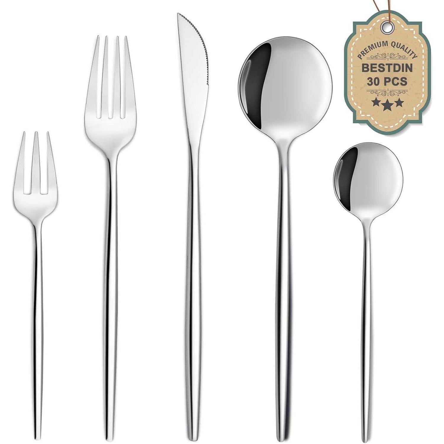 Besteckset 30 Teile Für 6 Personen, Edelstahl, Spülmaschinenfest, Silber