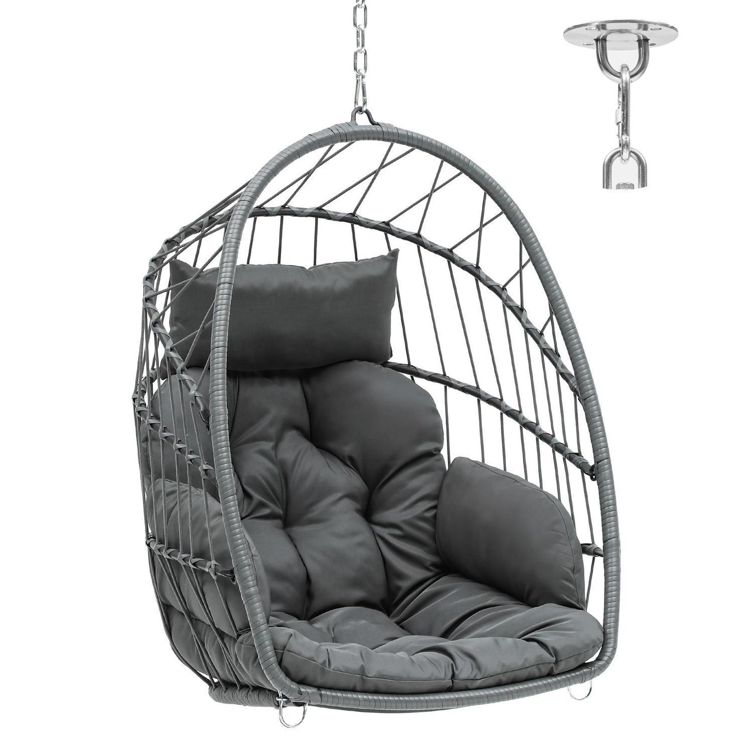 Hängesessel Mit 2 Kissen, Rattan-optik, Bis 150kg Belastbar, Grau