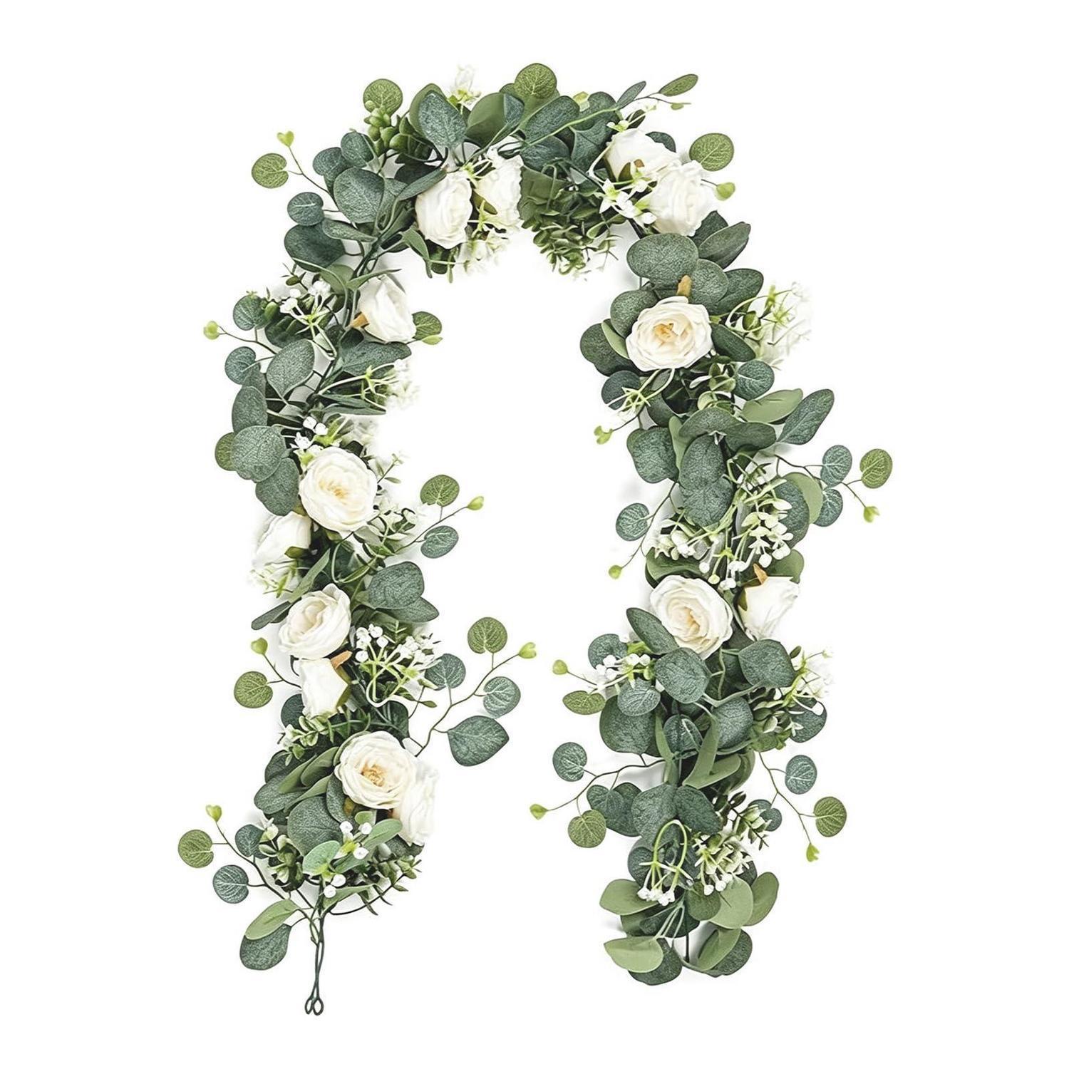 2er Set Künstliche Girlande Mit Rosen, 3,6m Eukalyptus Deko Für Hochzeit & Party