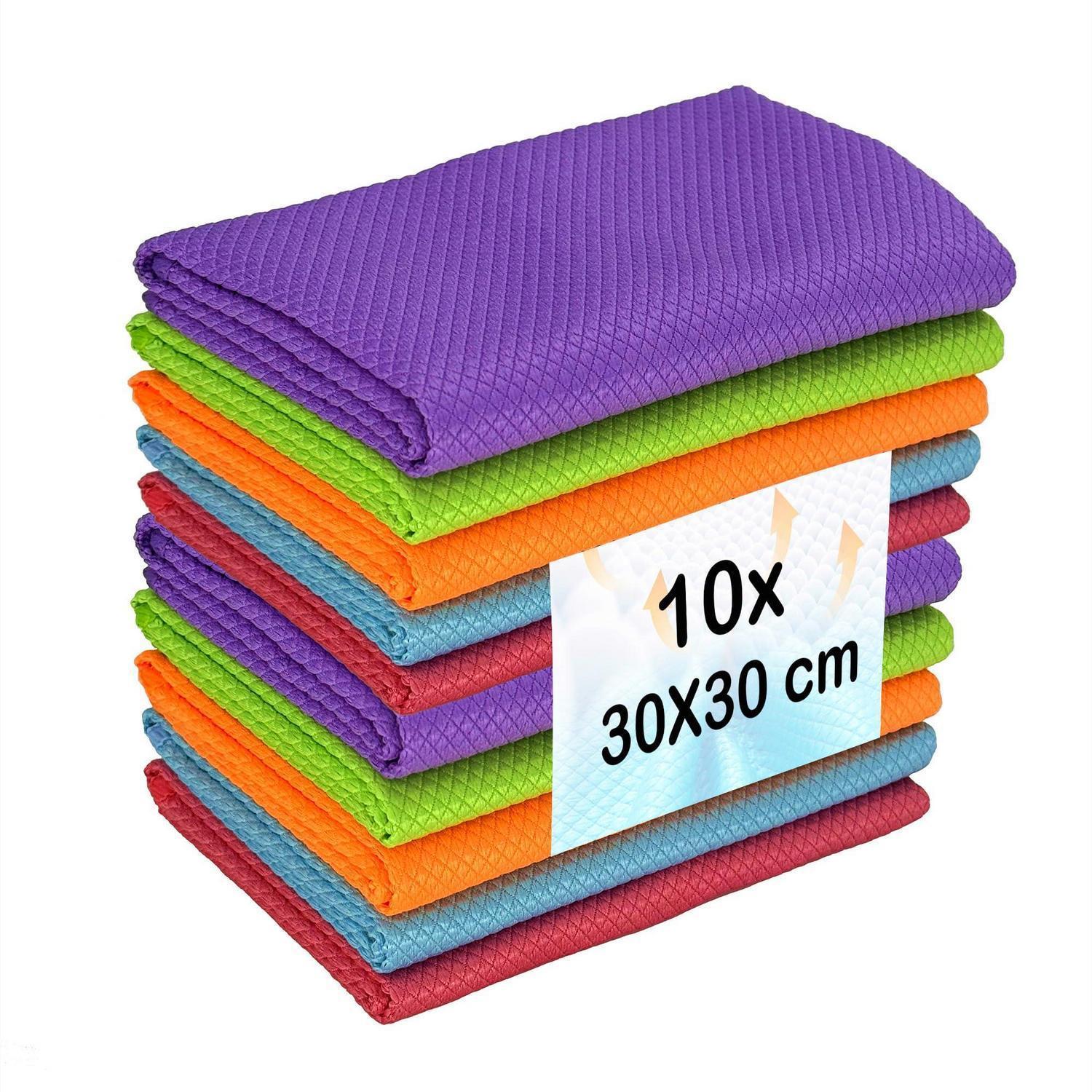 Mikrofasertücher 10er Set 30x30cm, Fusselfrei, Stark Absorbierend, Streifenfrei