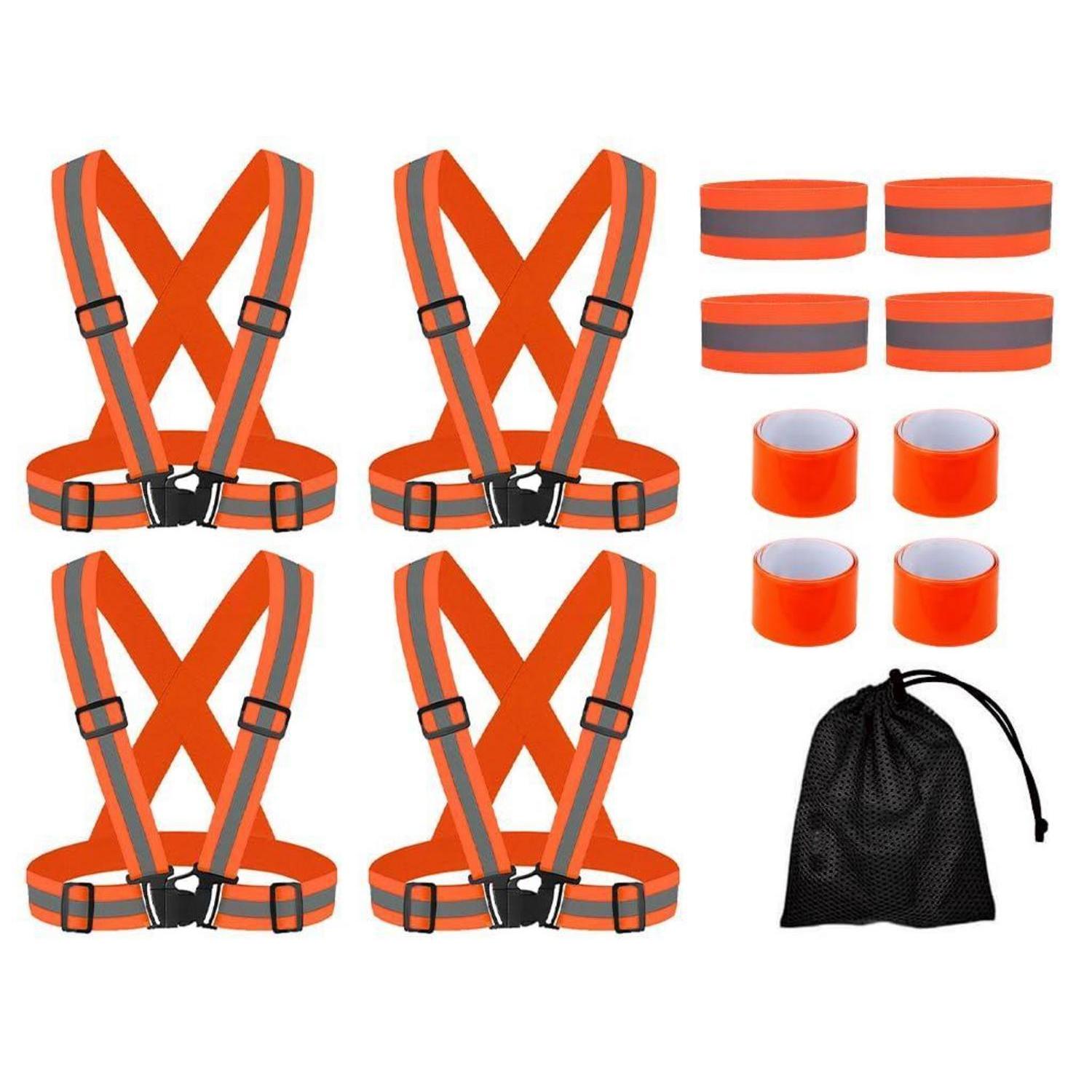 4er Set Reflektierende Warnwesten Mit Armbändern Und Netzbeutel
