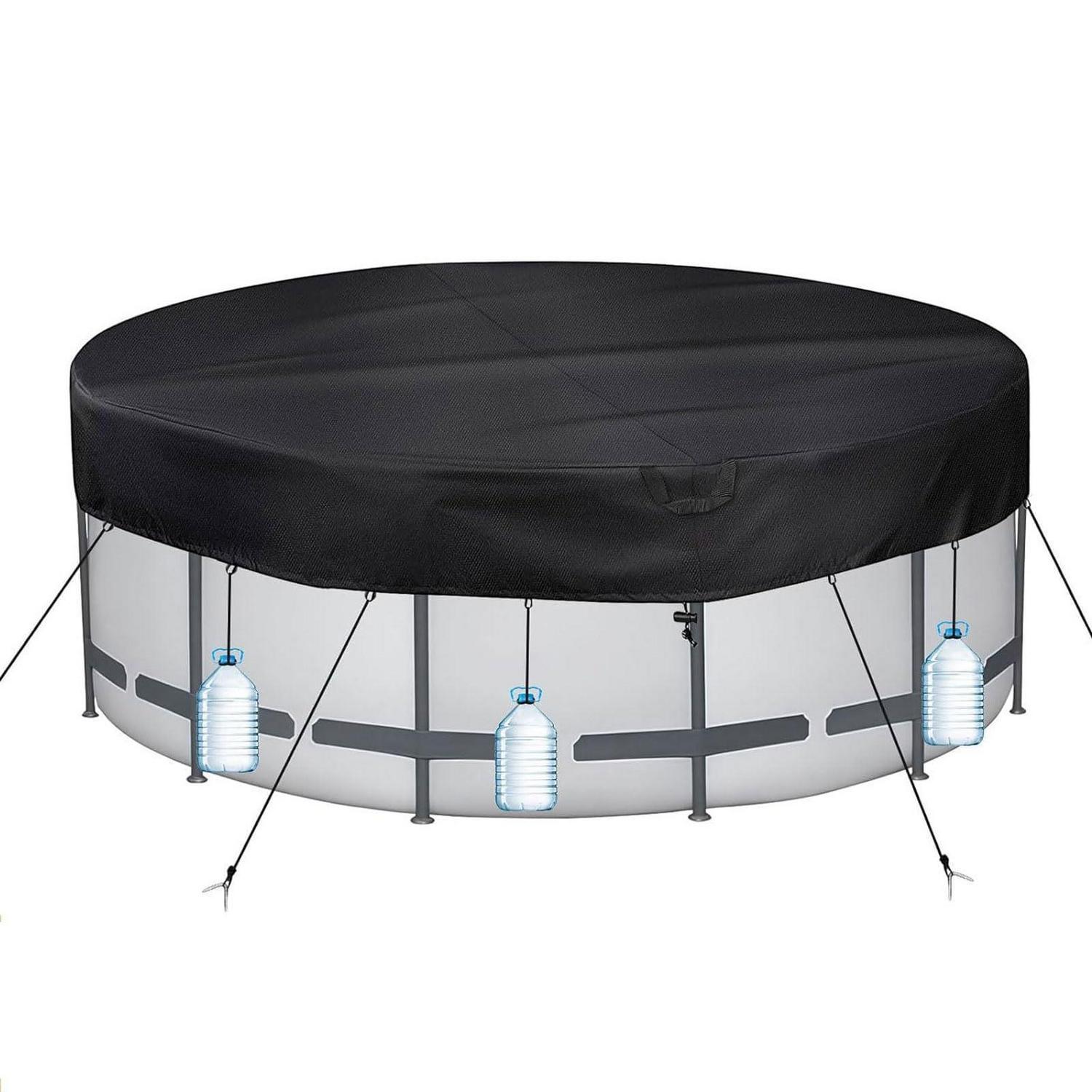 Wetterfeste Poolabdeckung Ø 370 Cm Für Ø 320-366 Cm Pools, Uv-beständig, Mit Seil