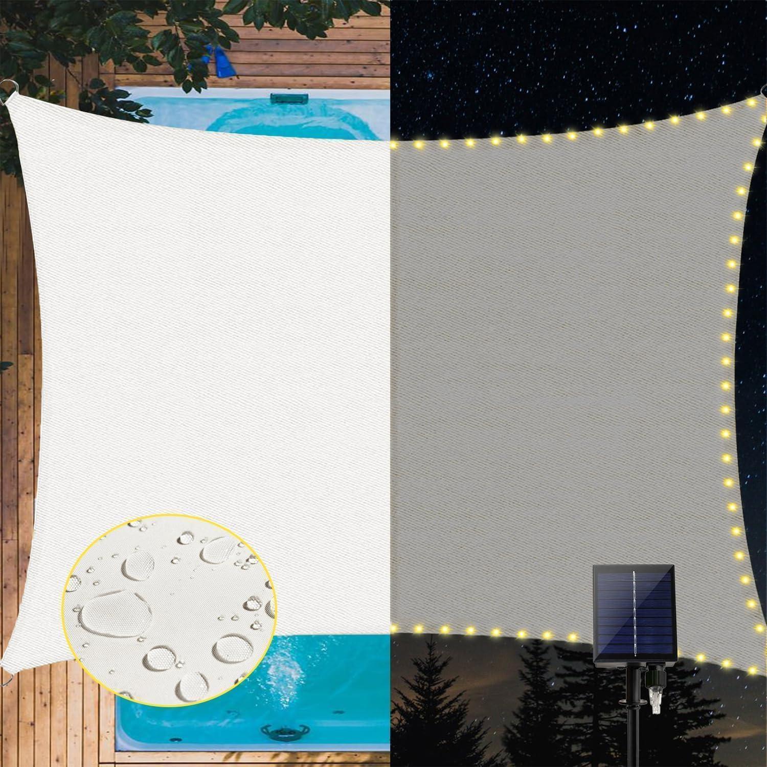 Sonnensegel 2x3m Mit Led-solar-lichterkette, 98% Uv-schutz, Wasserdicht, Reißfest