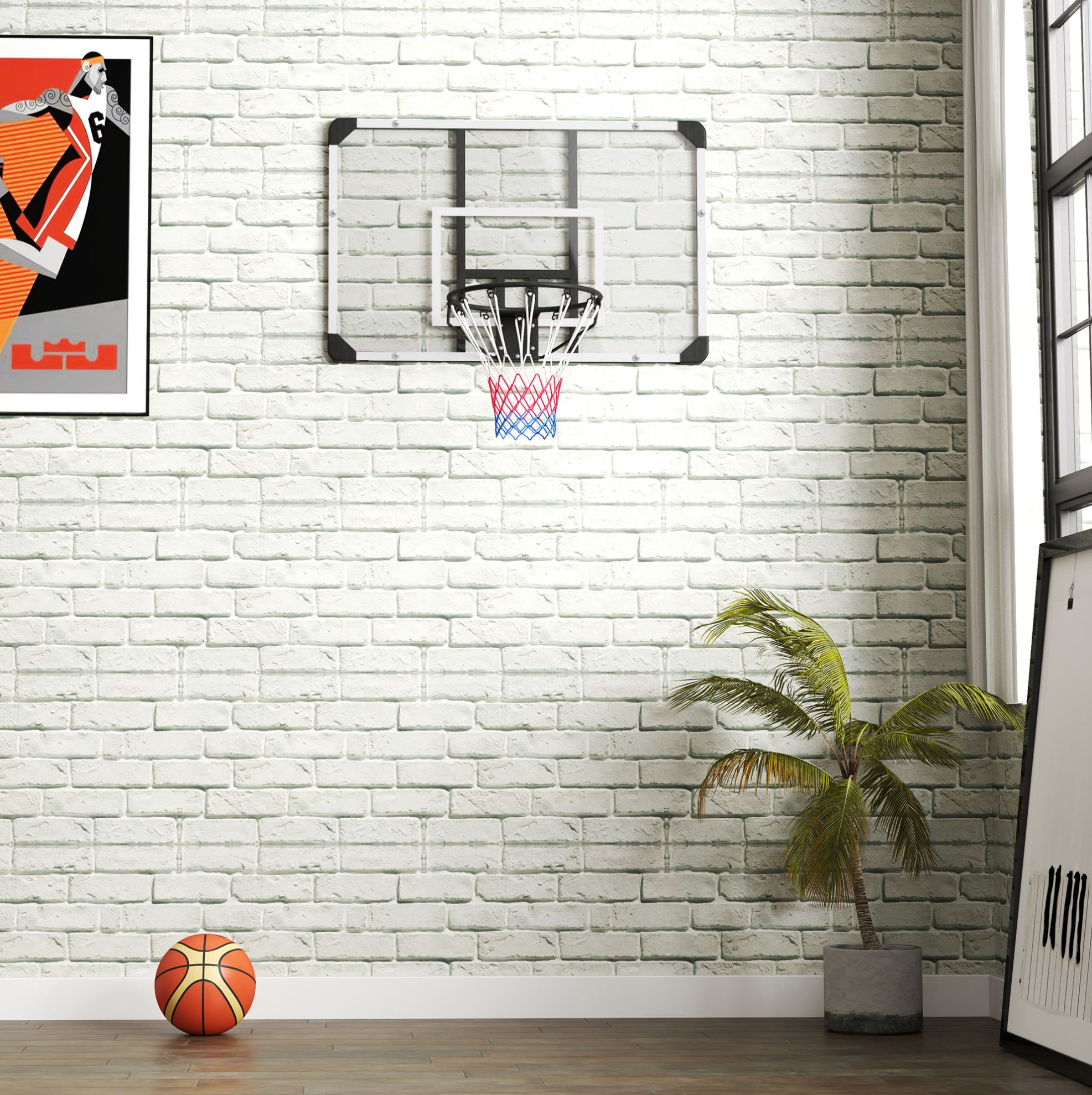 Wand-basketballkorb 113x61x73 Cm Aus Schwarzem Stahl Mit Brett, Wetterfest – Meubliv
