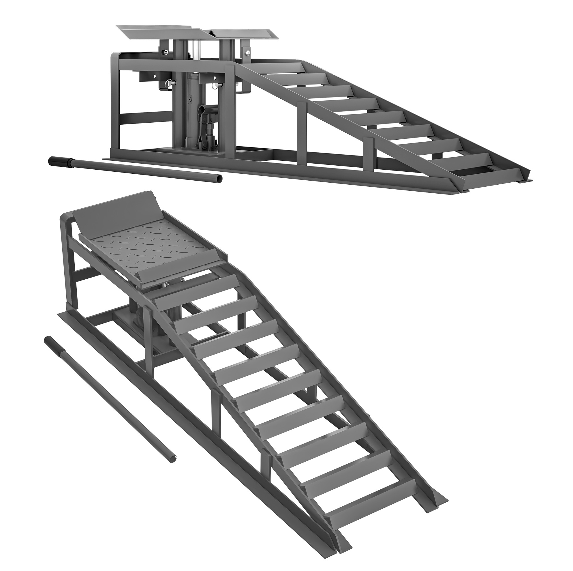 Verstellbare Auto-auffahrrampen 114x33x29,7 Cm Aus Grauem Stahl, 2000 Kg – Meubliv