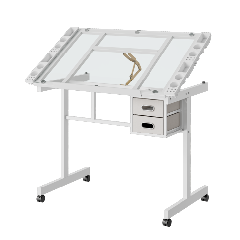 Verstellbarer Zeichentisch 103x60x78 Cm Aus Glas Und Metall, Weiß, Platzsparend – Meubliv