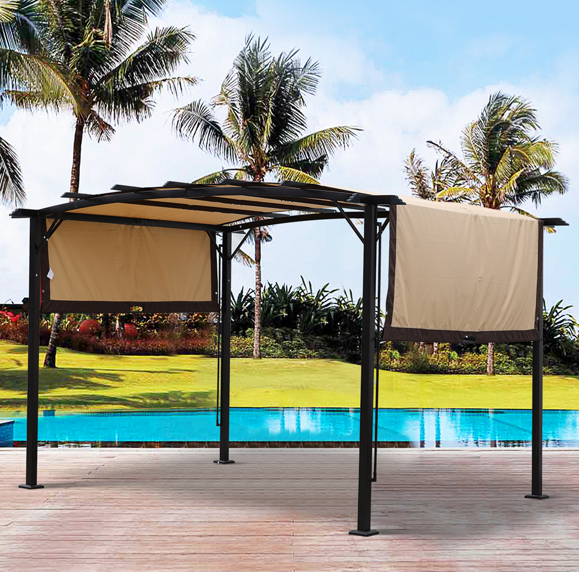 Ersatzdach Für Pergola 490x217 Cm Aus Polyester, Beige, Wasserabweisend Für Terrasse
