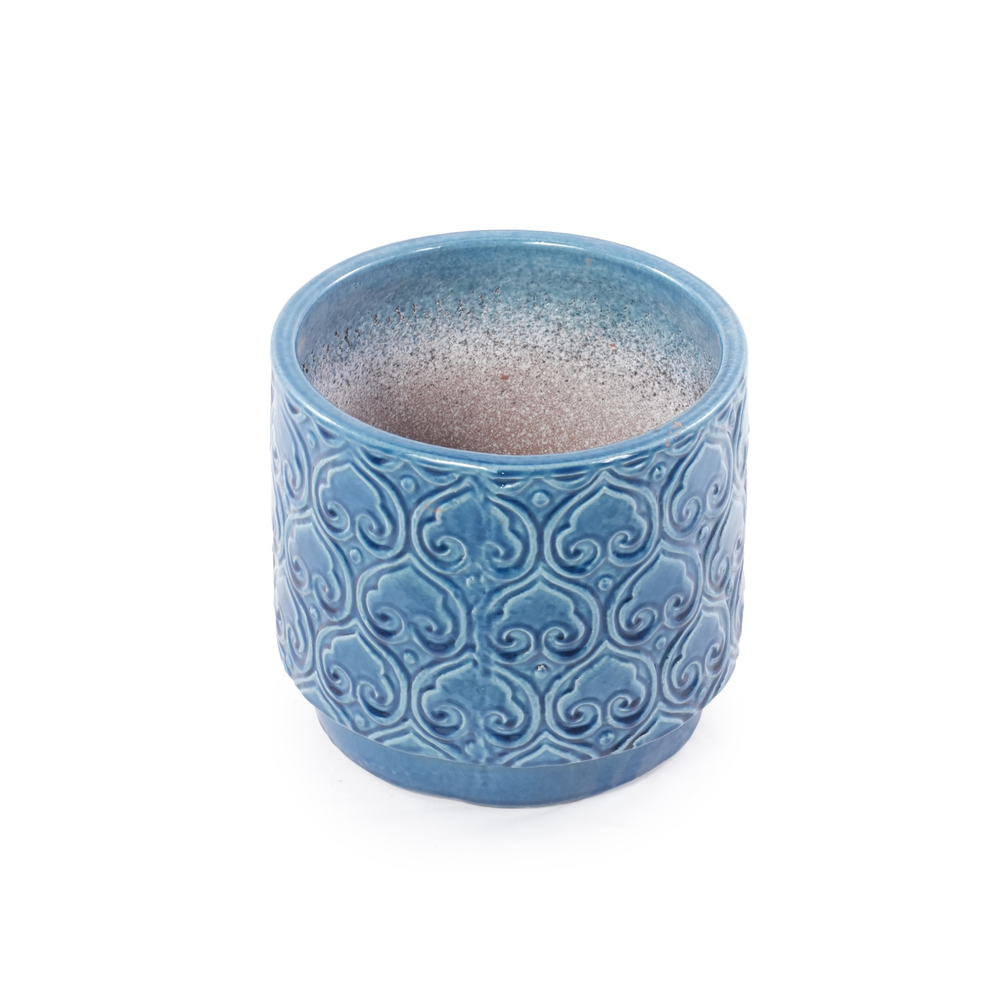 Keramik-blumentopf 38x38x35 Cm Blau Mit Relief, Drainage, Für Große Pflanzen – Meubliv