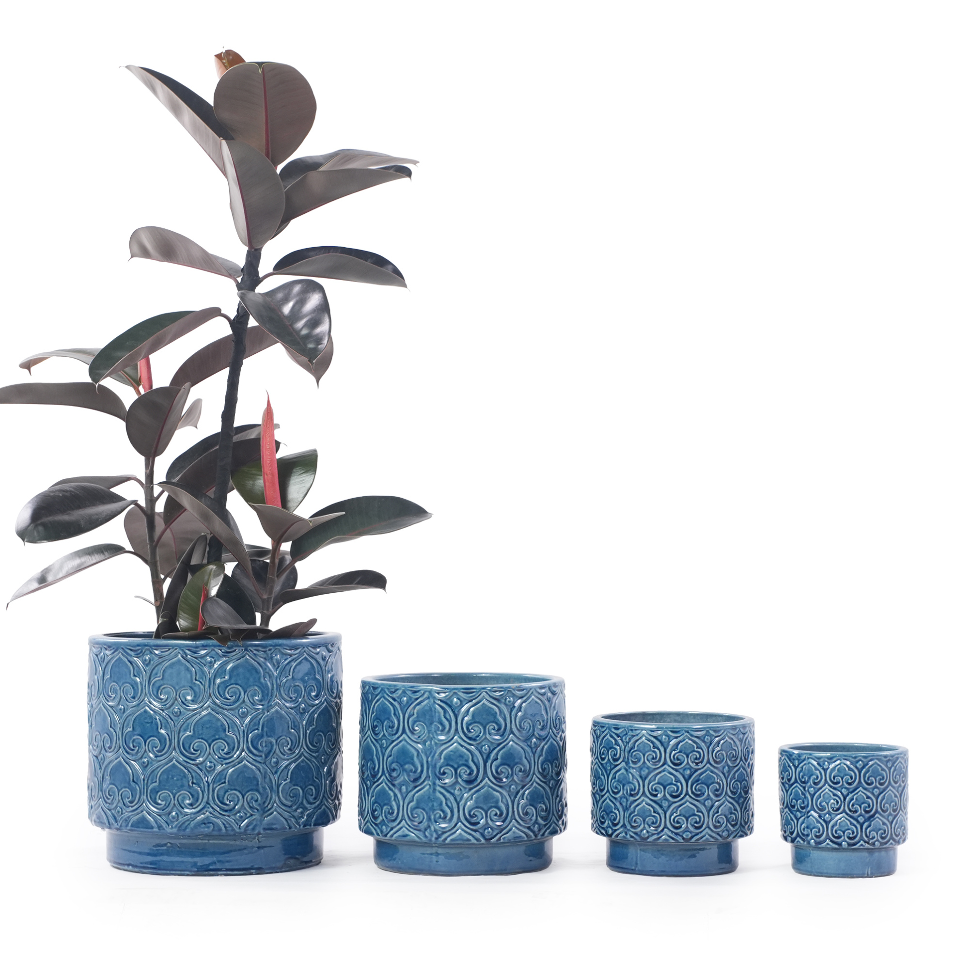 Keramik-blumentopf 18x18x18 Cm Blau Mit Herzrelief Und Drainageloch – Meubliv
