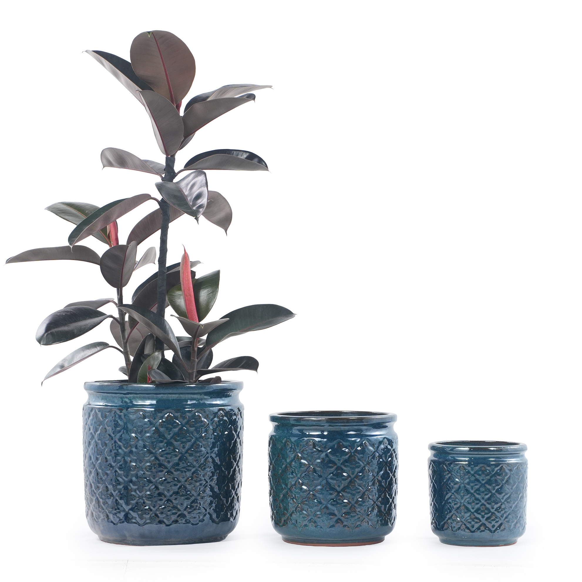 3er-set Blumentöpfe Ø38/30,5/23 Cm Keramik Blau-grün Glänzend Mit Drainage – Meubliv