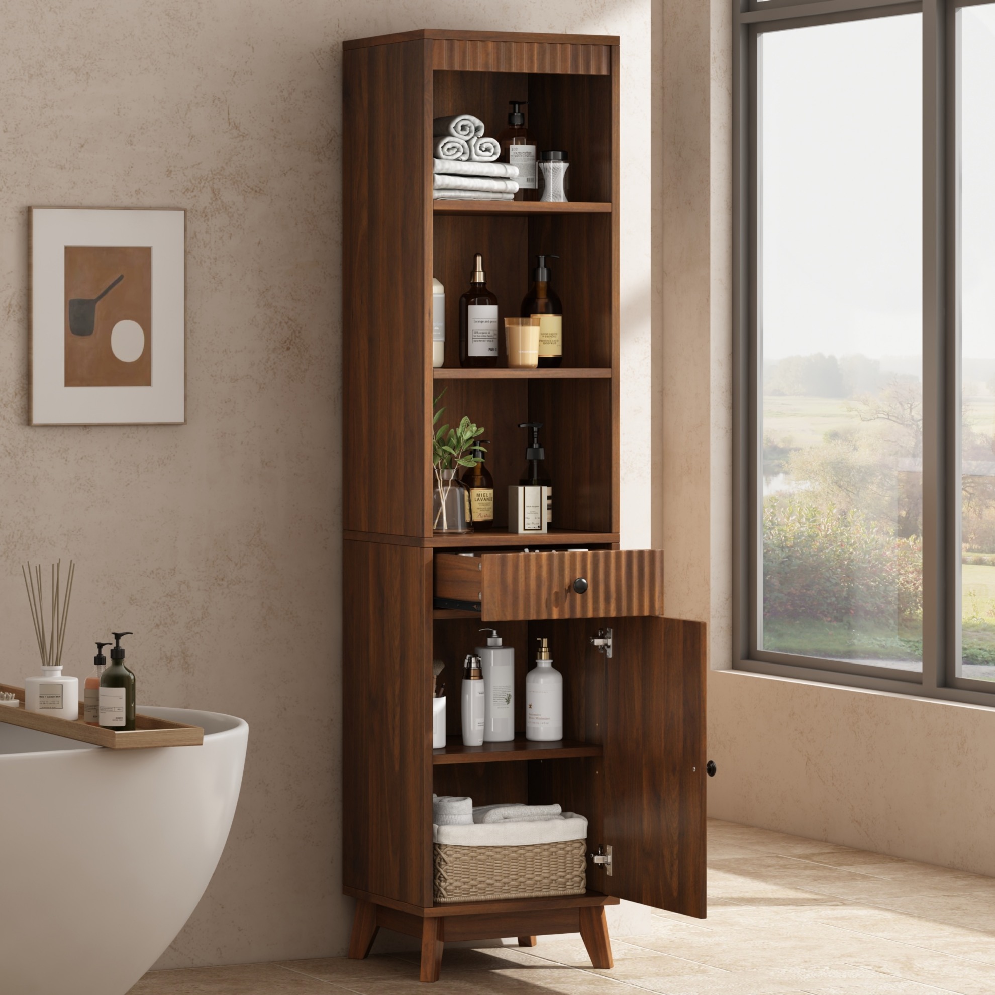 Badezimmerschrank 40x36x172 Cm Aus Braunem Mdf, Platzsparend Mit Stauraum – Meubliv