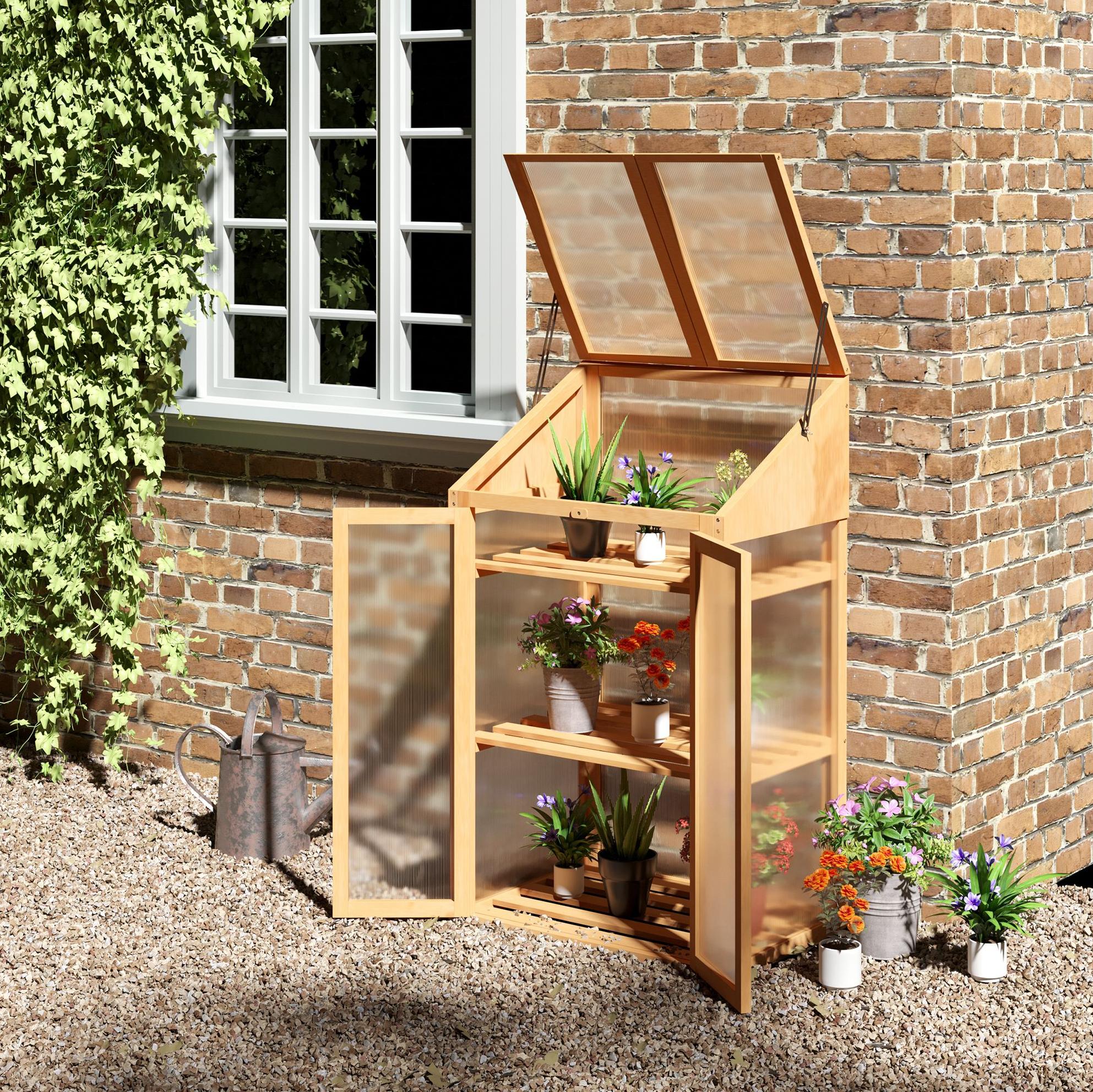 Kleines Holz-frühbeet 70 X 50 X 120 Cm Braun Mit 3 Regalböden Für Balkon – Meubliv