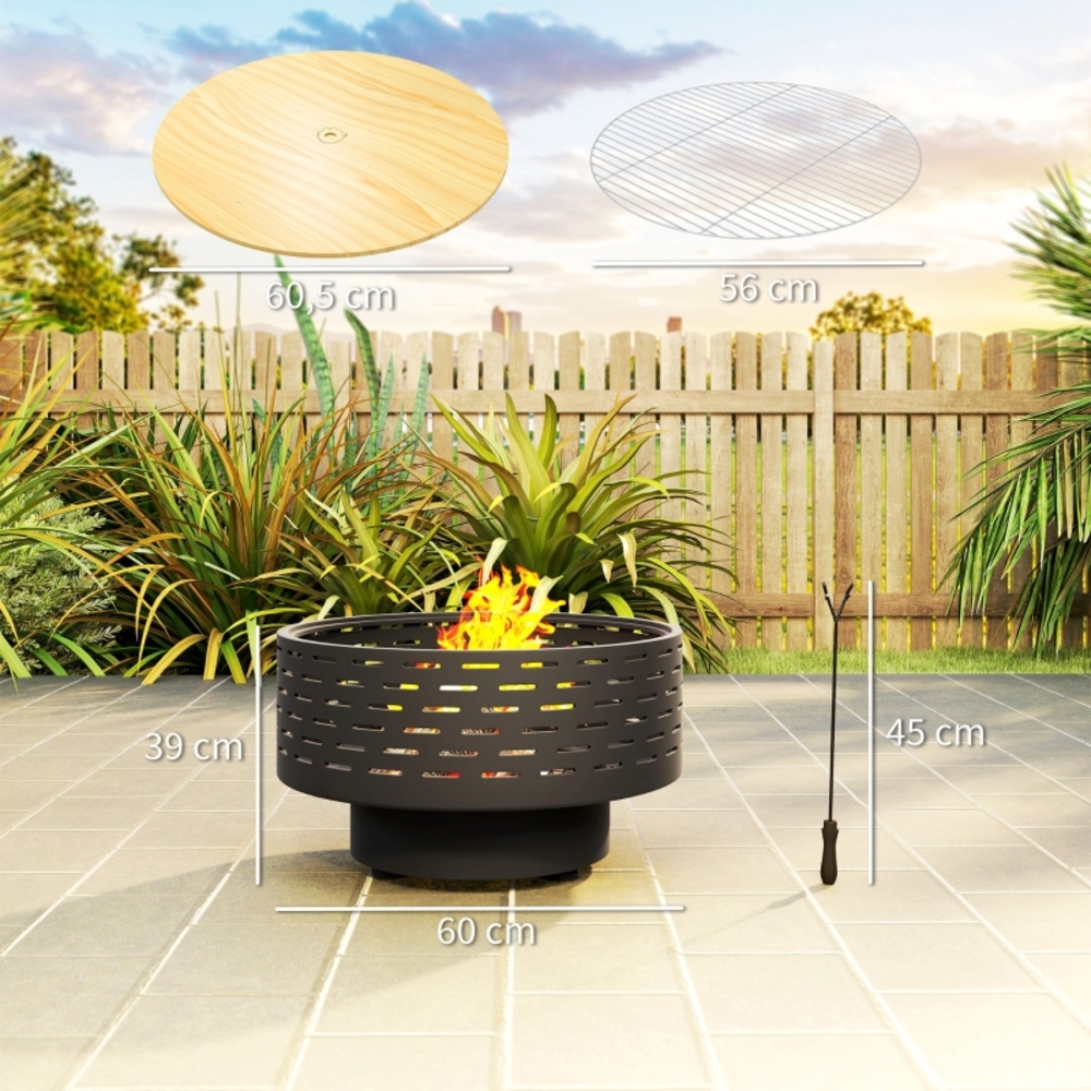 3-in-1 Feuerschale 60x60x39 Cm Aus Edelstahl In Anthrazit, Grill Für Garten – Meubliv