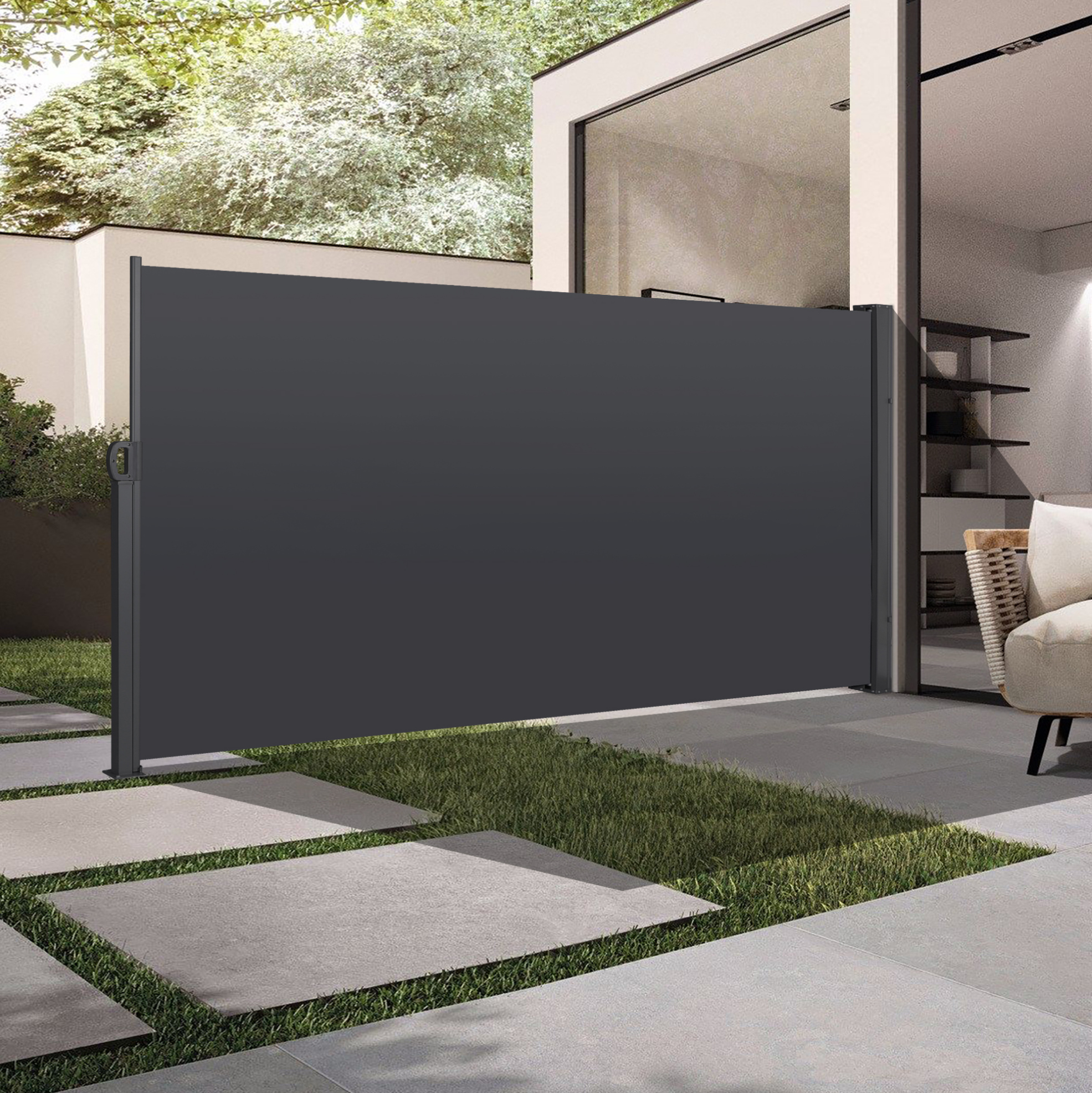 Seitliche Ausziehbare Markise 180x300 Cm Aus Metall Dunkelgrau, Sichtschutz Für Balkon – Meubliv