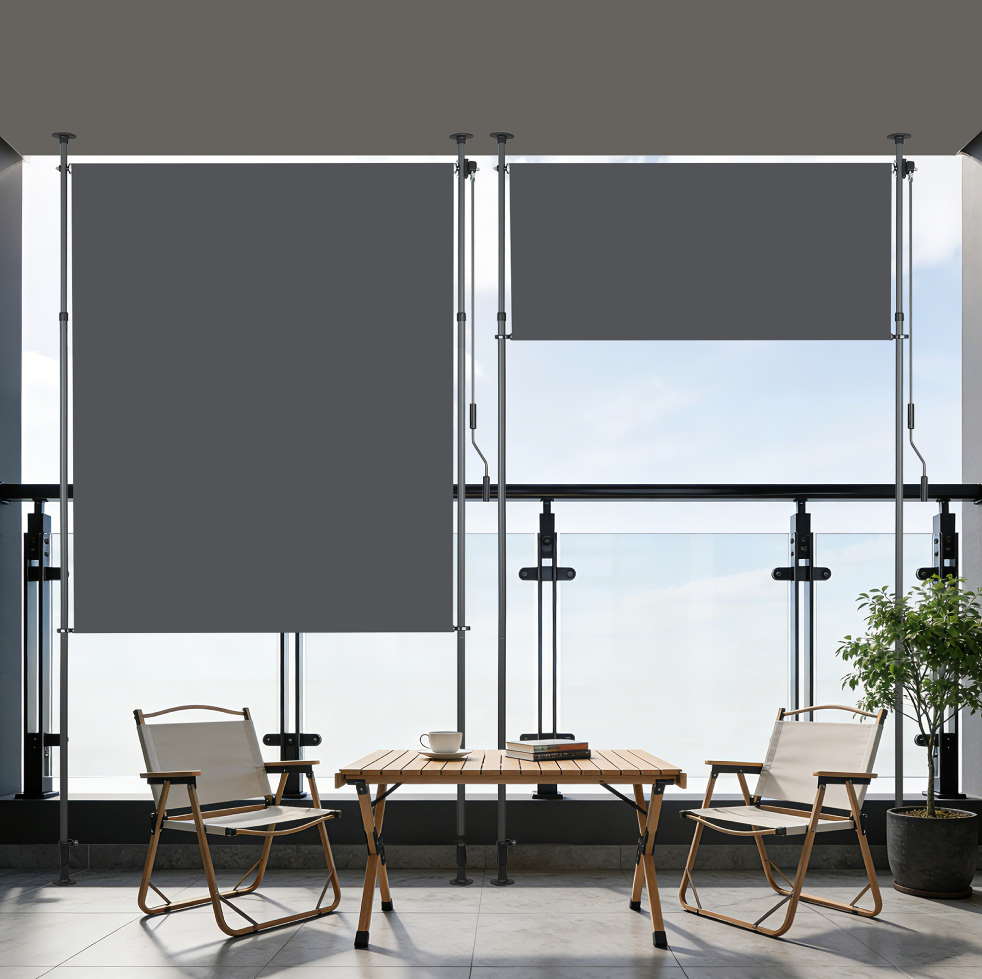 Vertikale Außenmarkise 120x270 Cm Aus Polyester Anthrazit, Ohne Bohren, Für Balkon
