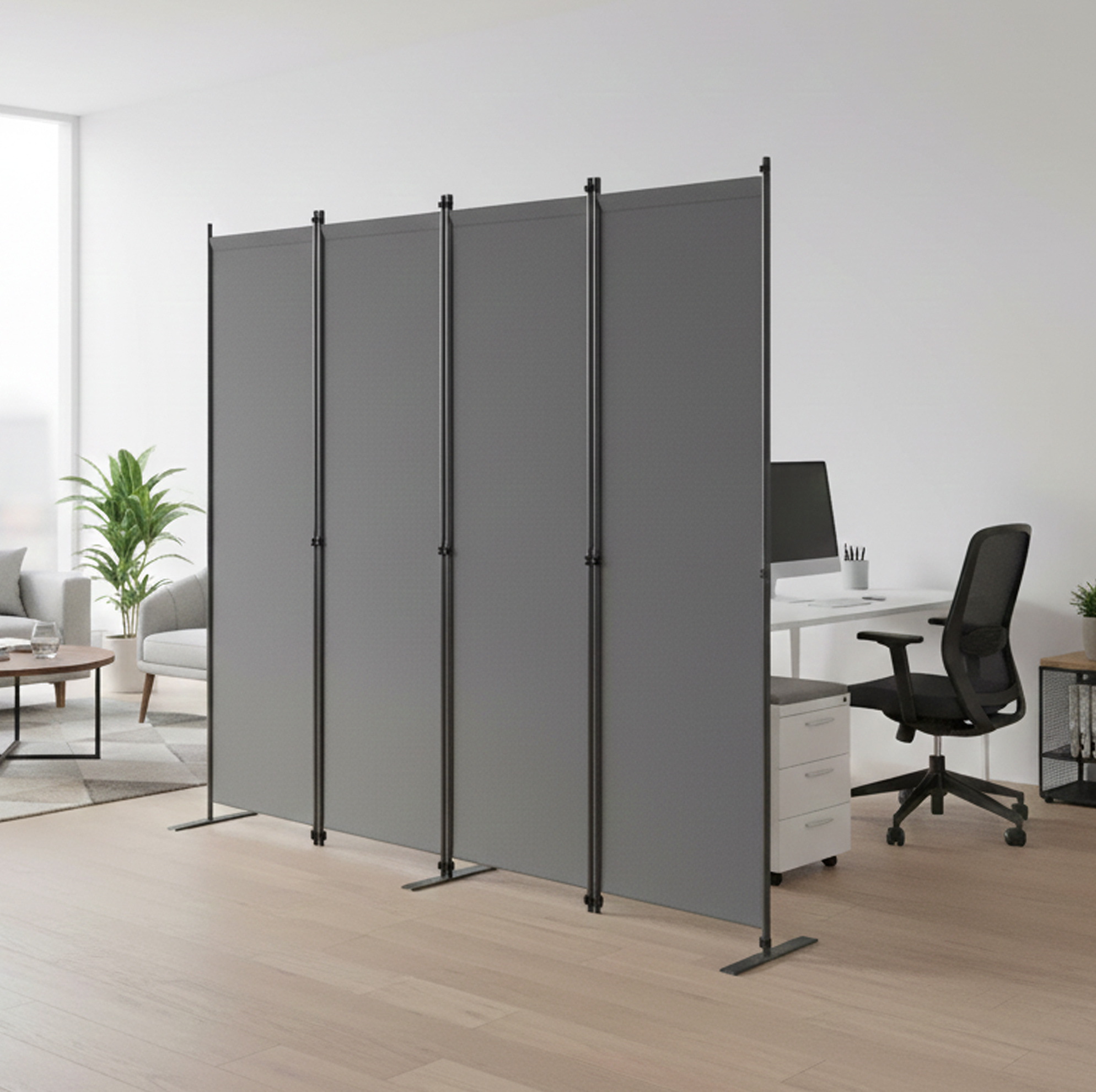 Raumteiler 204x180 Cm Aus Metall Und Polyester Dunkelgrau, Klappbar Fürs Büro – Meubliv