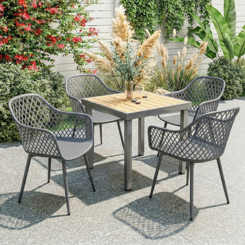 4er-set Gartenstühle 56x51x84 Cm Kunststoff/metall Dunkelgrau, Einfache Montage – Meubliv