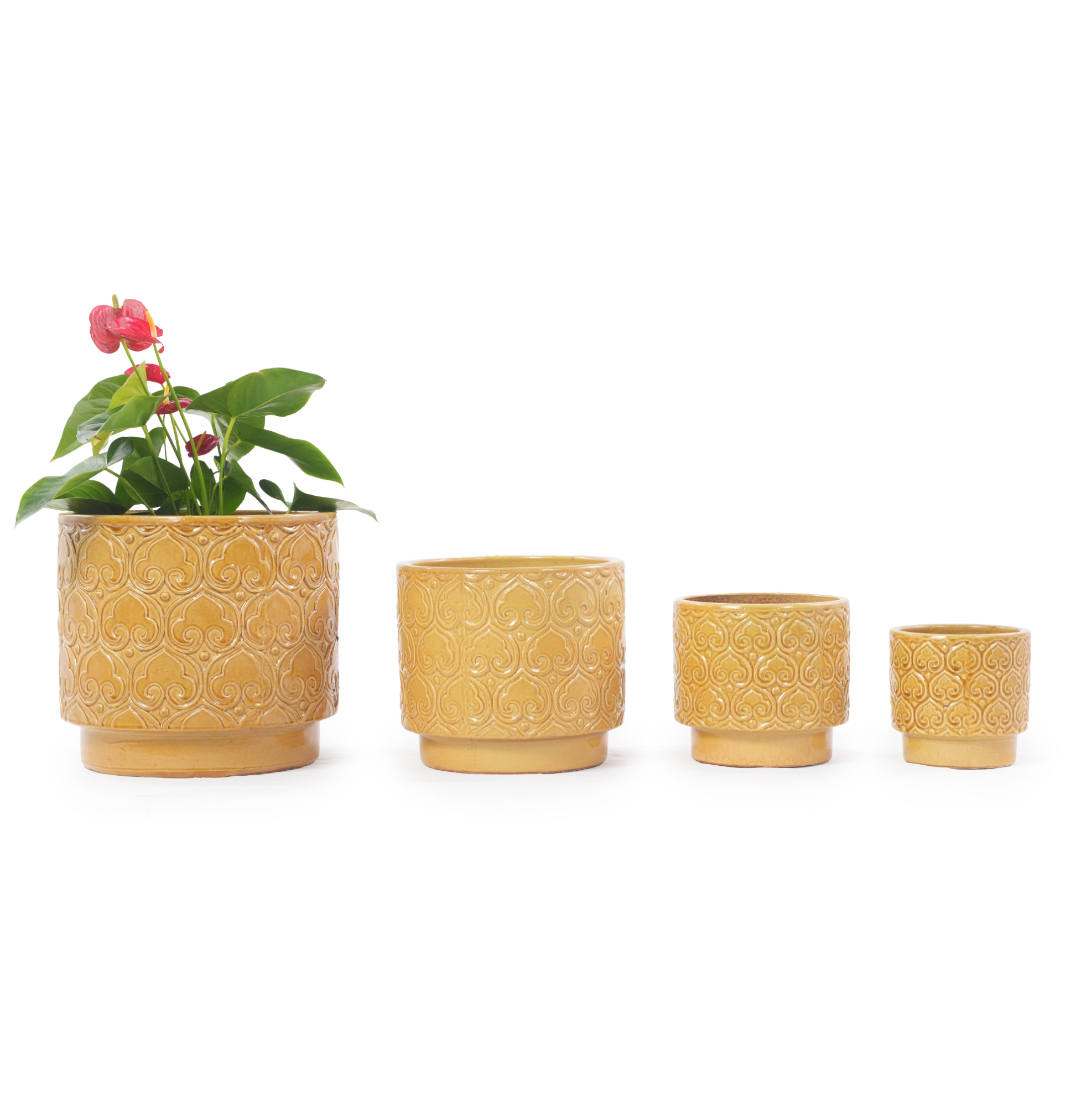 Keramik-blumentopf Ø31,5 Cm Glänzend Gelb Mit Herzrelief Für Kräuter – Meubliv