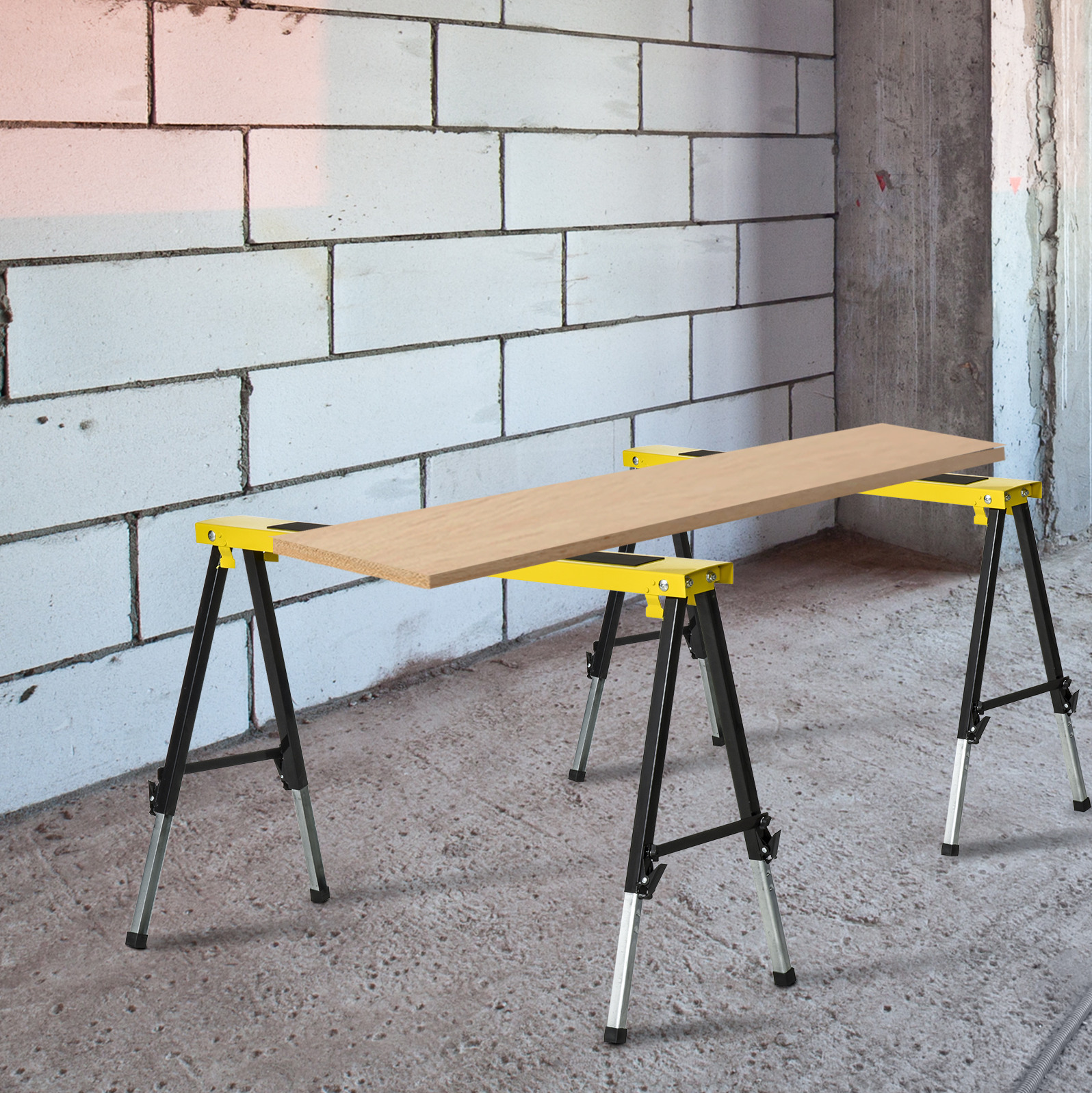 2 Klappbare Sägeböcke 100x49x62-90 Cm Aus Stahl Gelb/schwarz, Rutschfest – Meubliv