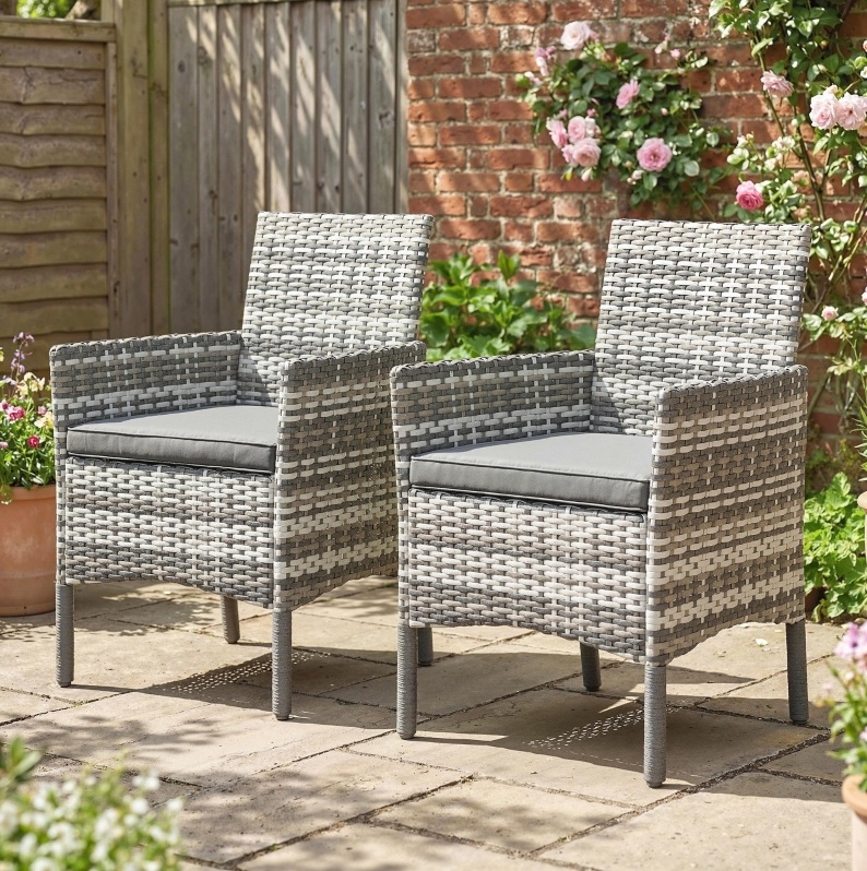 Lot De 2 Fauteuils De Jardin 58x62x87 Cm En Polyrattan Gris, Avec Coussins, Pour Terrasse – Meubliv