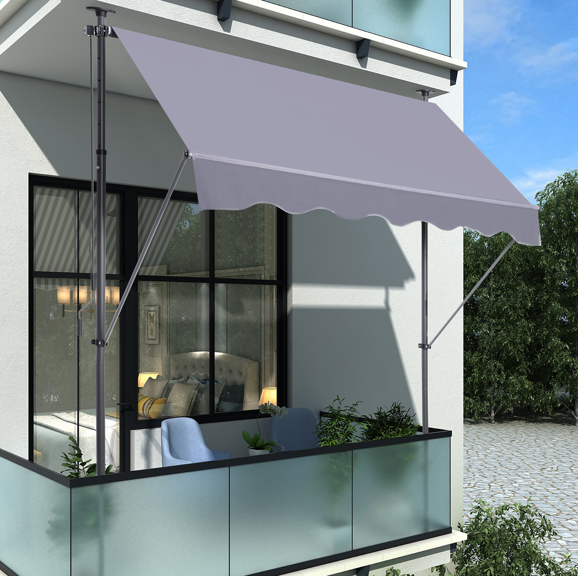 Gelenkarmmarkise 300x120 Cm Aus Aluminium, Grau, Ohne Bohren Für Balkon – Meubliv