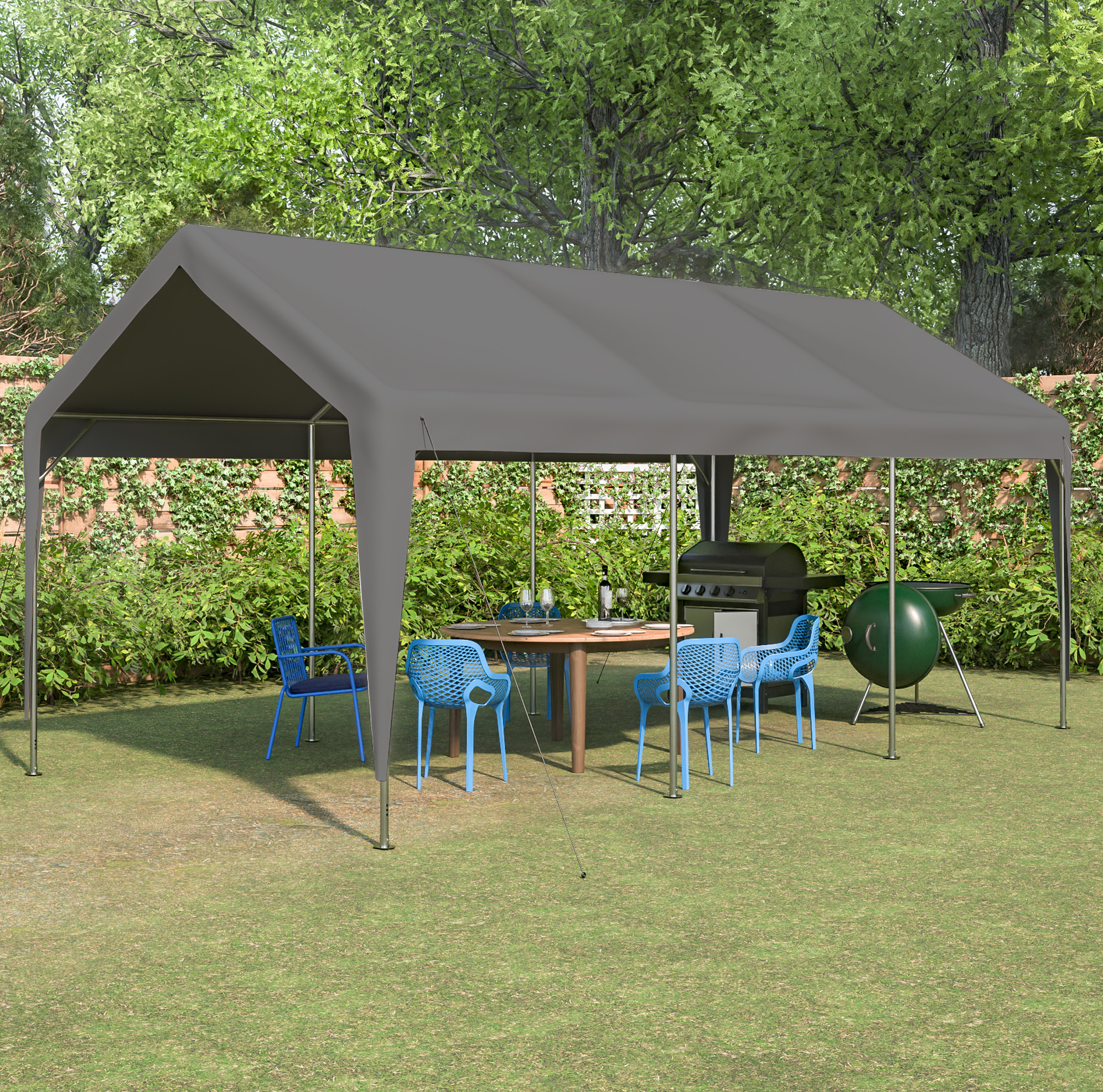 Carport 592,84x310,9x276,75 Cm Aus Metall In Grau Mit Rollfenstern – Meubliv