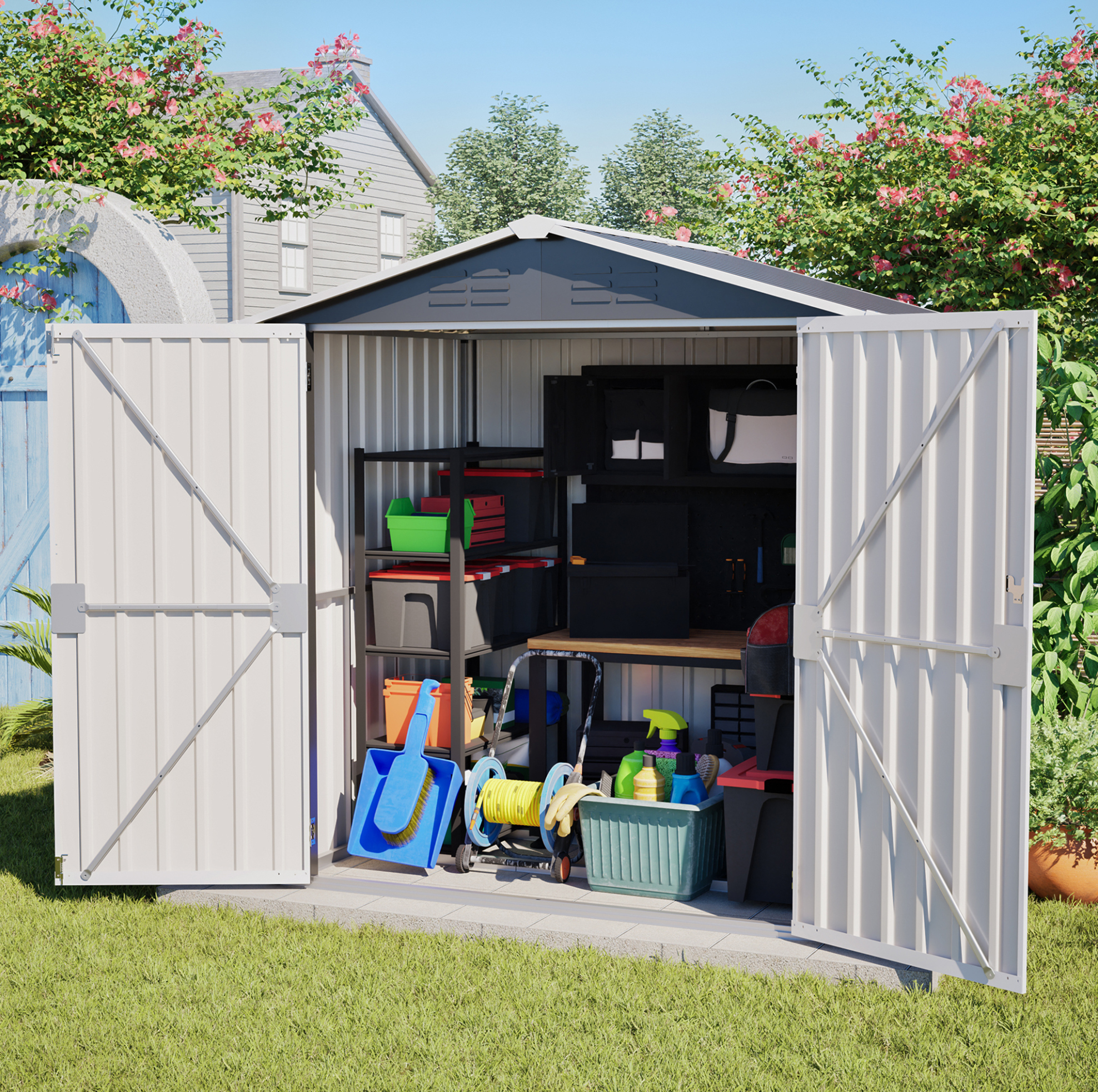 Metall-gartenhaus 185,4x142,3x185 Cm Grau, Sicherer Stauraum Für Werkzeuge – Meubliv