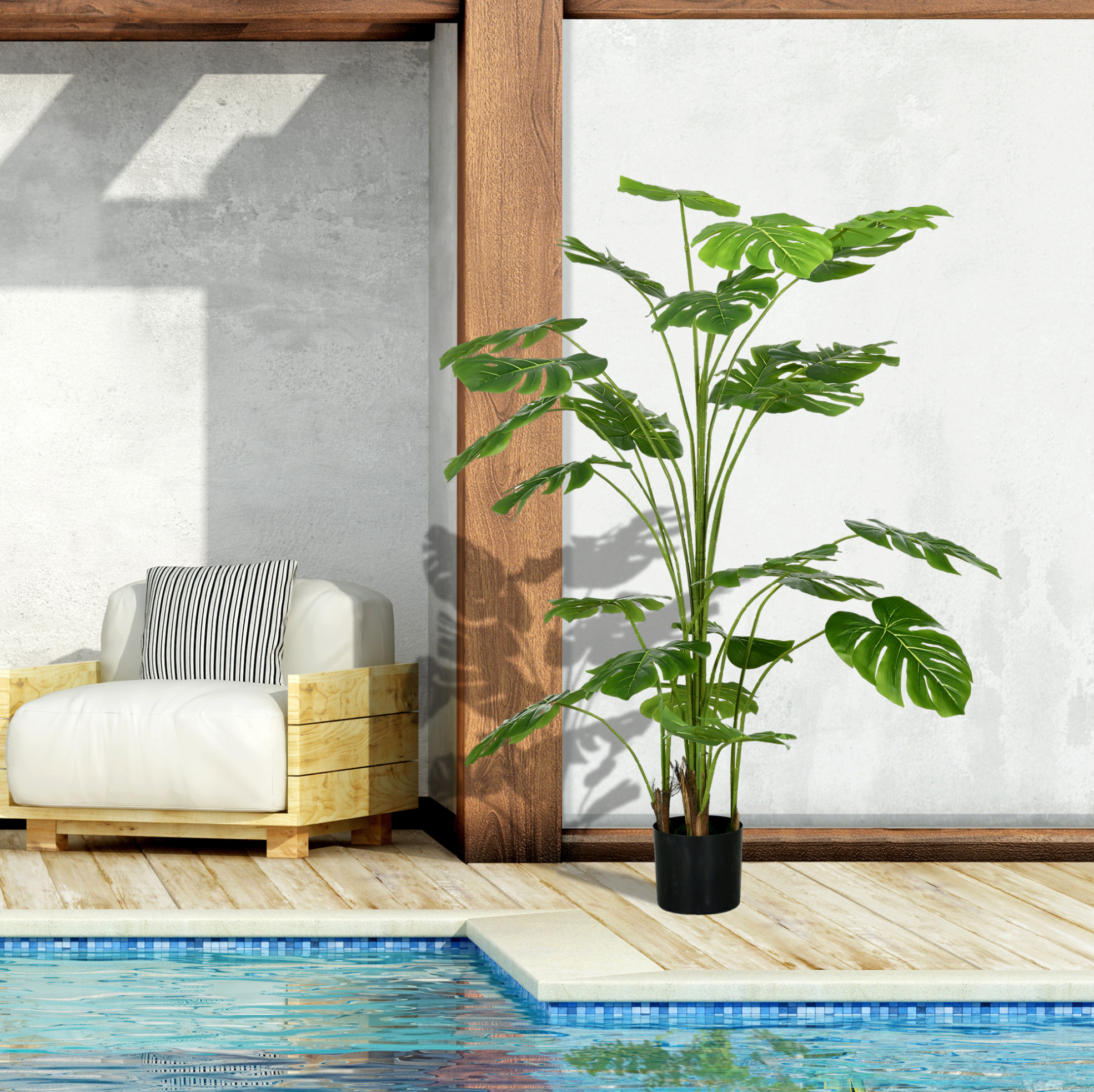 Künstliche Monstera 180 Cm Aus Grünem Kunststoff Mit Topf, Stabil, Für Wohnzimmer