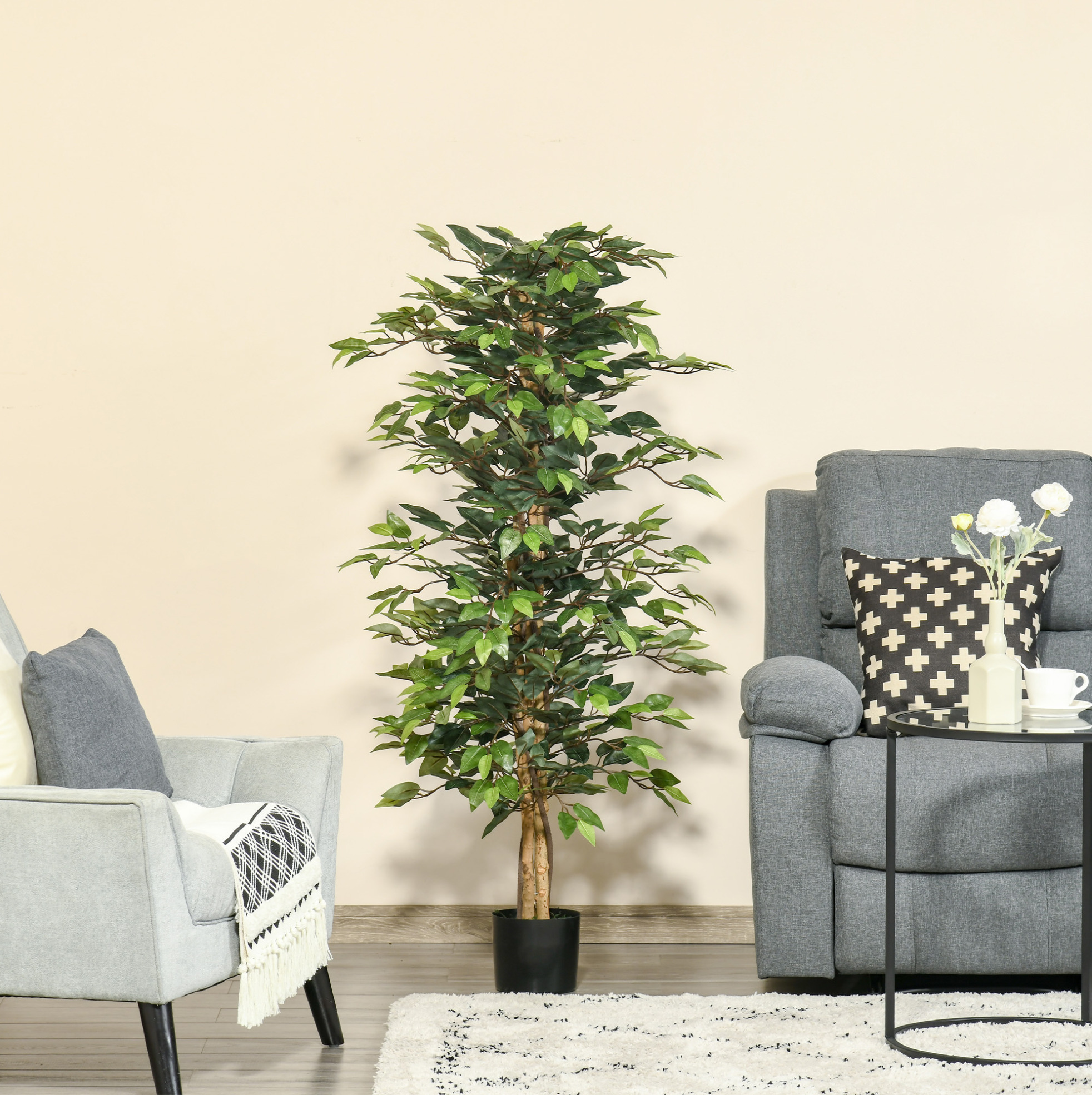 Künstlicher Ficus 150 Cm Aus Kunststoff Mit Topf Für Innen- Und Außenbereich – Meubliv