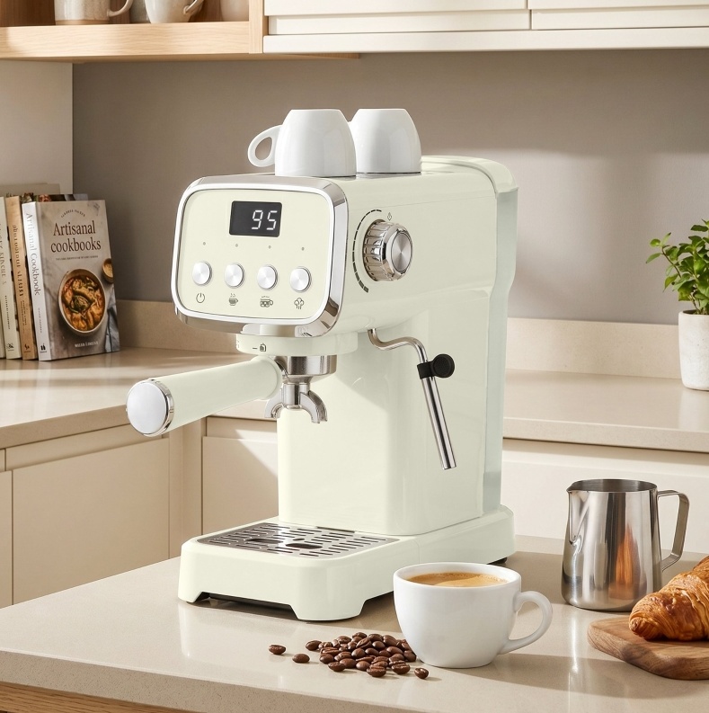 Espressomaschine 32x17x31 Cm Aus Edelstahl Cremeweiß, 20 Bar, Für Kleine Küche – Meubliv