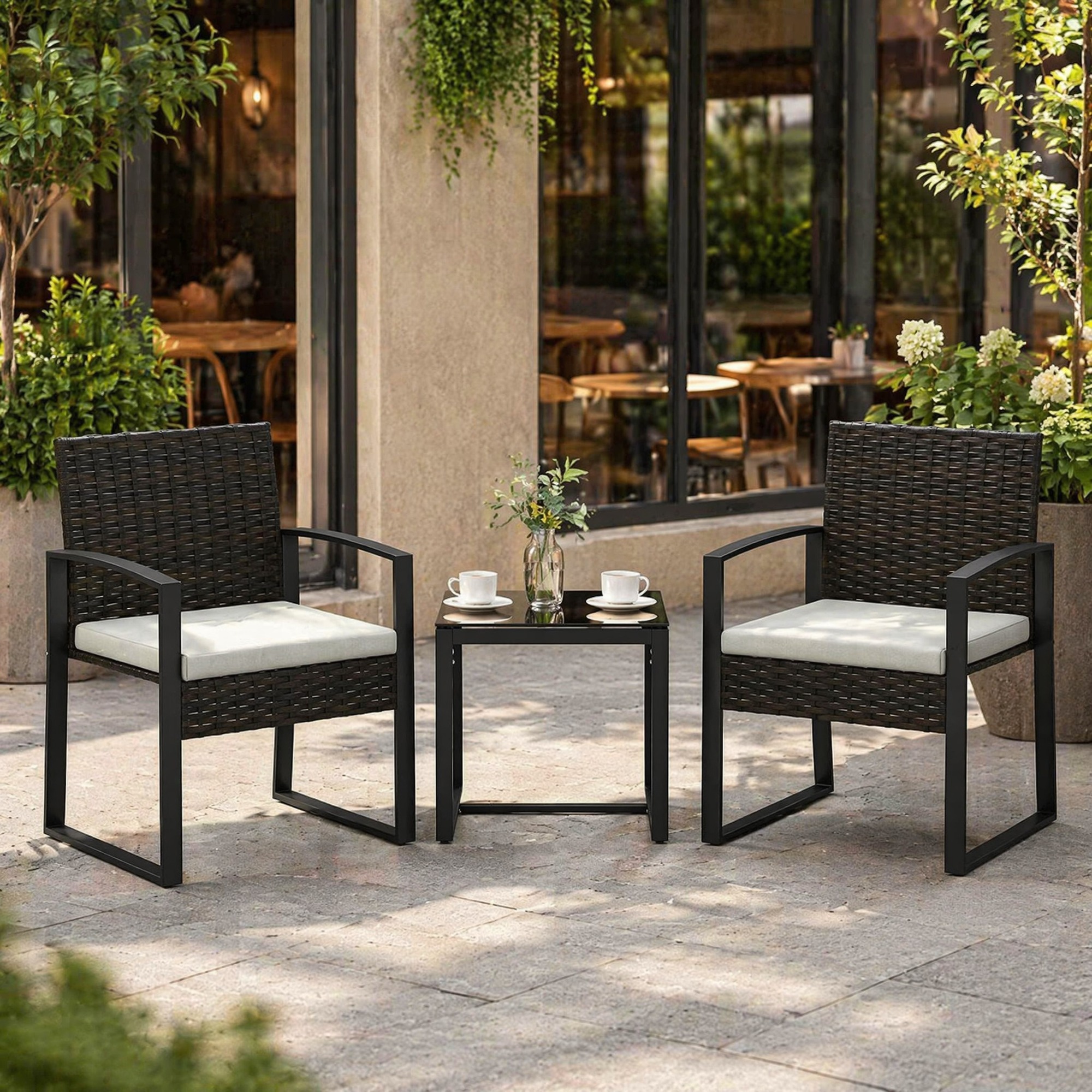 Garten-lounge Für 2 Personen 55 X 58 X 76 Cm Aus Stahl Und Poly-rattan, Cremeweiß – Meubliv