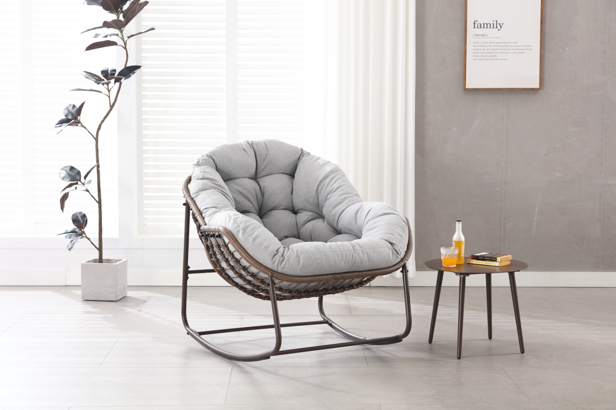 Outdoor-schaukelstuhl 106x90x78 Cm Aus Stahl Und Rattan, Hellgrau, Für Balkon – Meubliv
