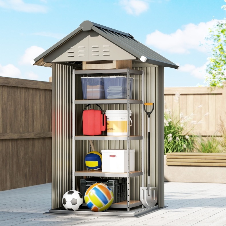 Metall-gartenhaus 122x121x192 Cm Hellgrau Mit Belüftung Für Kleine Flächen – Meubliv