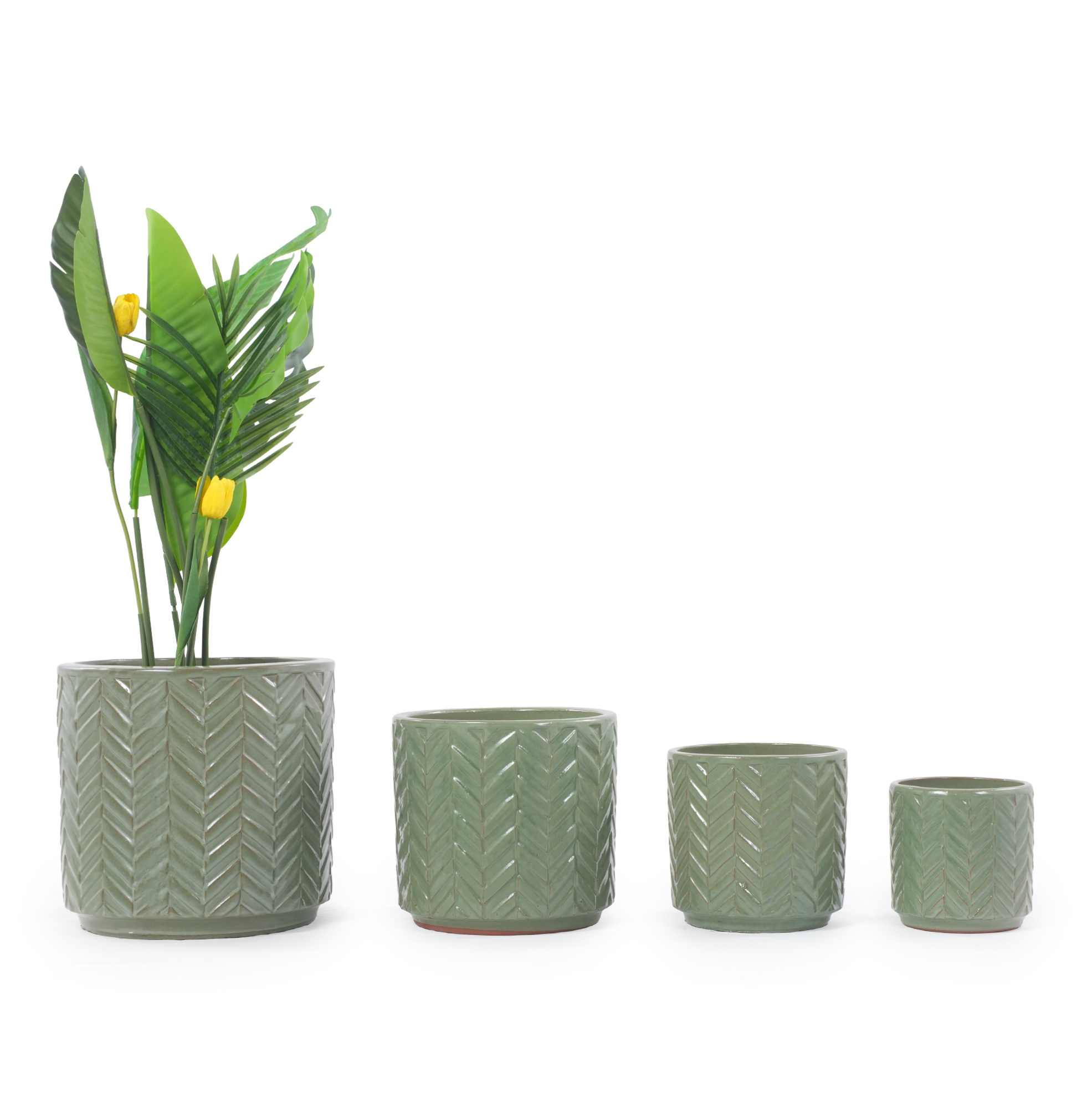 Blumentopf Aus Keramik 24,5x24,5x23,8 Cm Salbeigrün Glänzend Mit Drainage – Meubliv