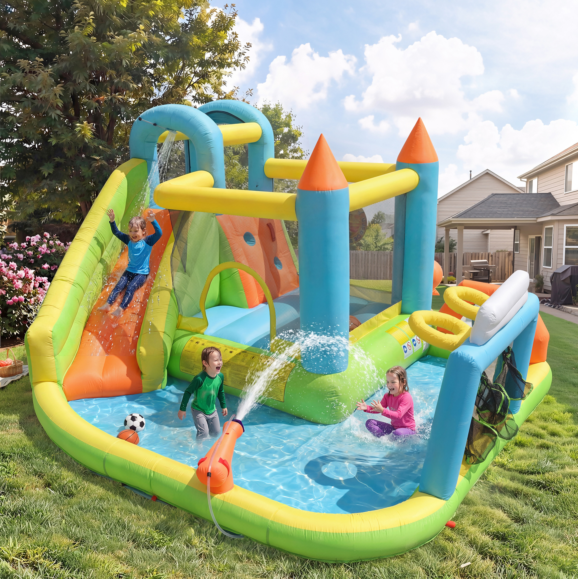Aufblasbarer Kinder-wasserpark 360x320x200 Cm Oxford-gewebe Bunt Für Garten – Meubliv