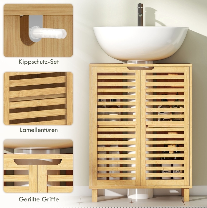 Meuble Sous Vasque En Bambou Naturel 60x30x80 Cm - Gain De Place Salle De Bain Meubliv