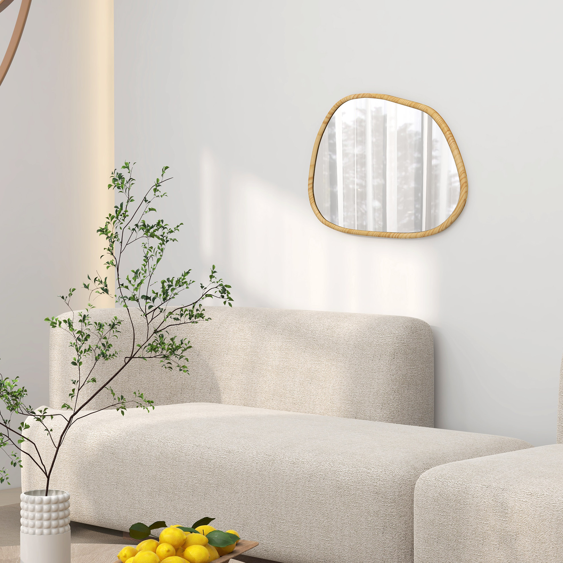 Miroir Mural Asymétrique 70x50 Cm En Bois Naturel, Facile À Poser Pour Petit Espace – Meubliv