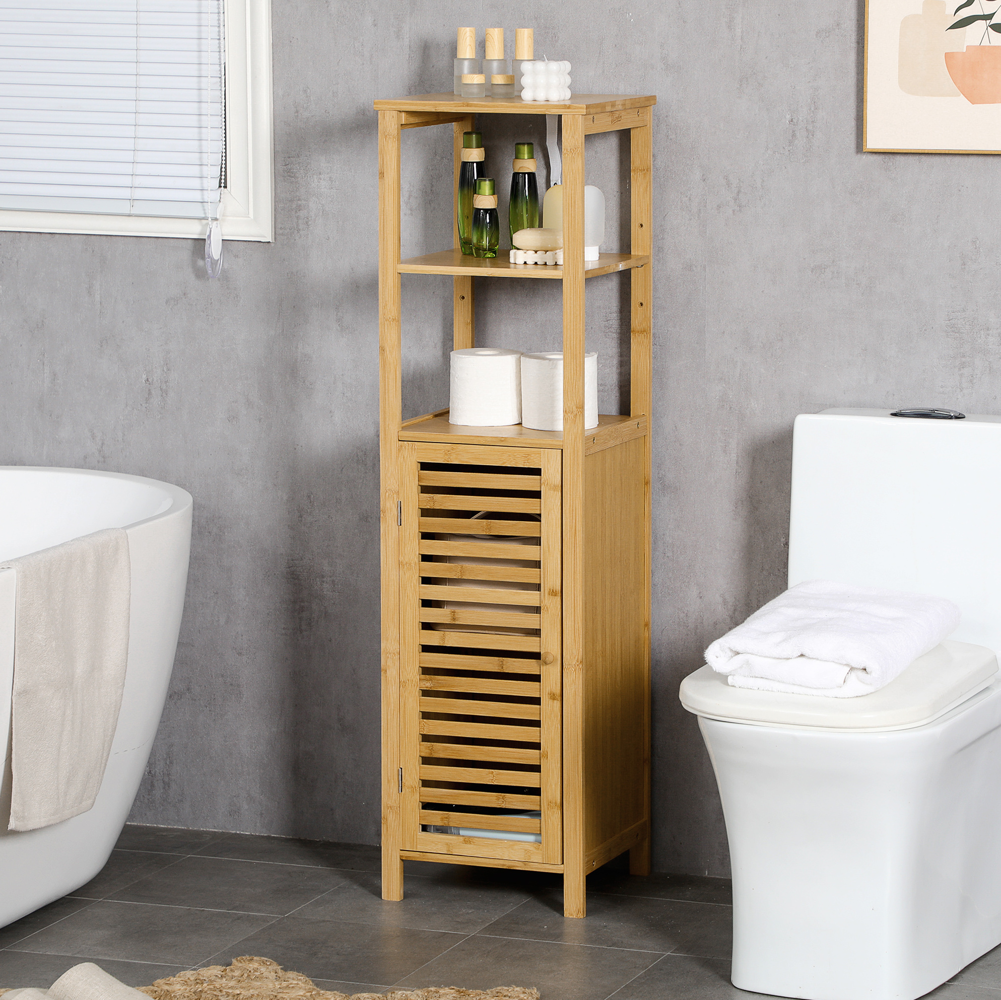 Badezimmerschrank 32,9x29,9x120 Cm Aus Natürlichem Bambus, Platzsparend – Meubliv