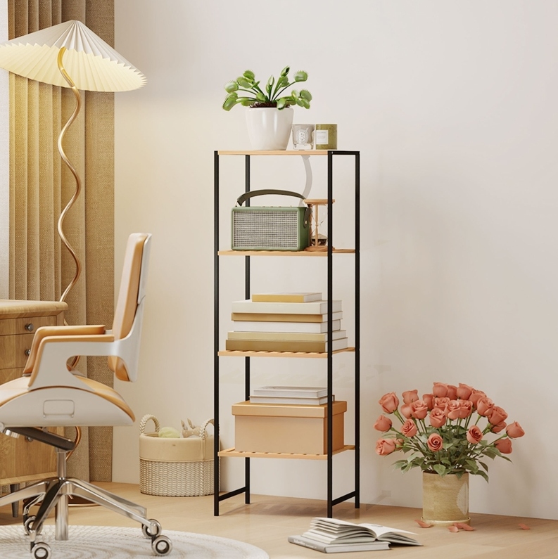 Etagenregal Badezimmer 36,5x33x110 Cm Bambus Stahl Natur, 4 Ebenen, Stauraumgewinn – Meubliv