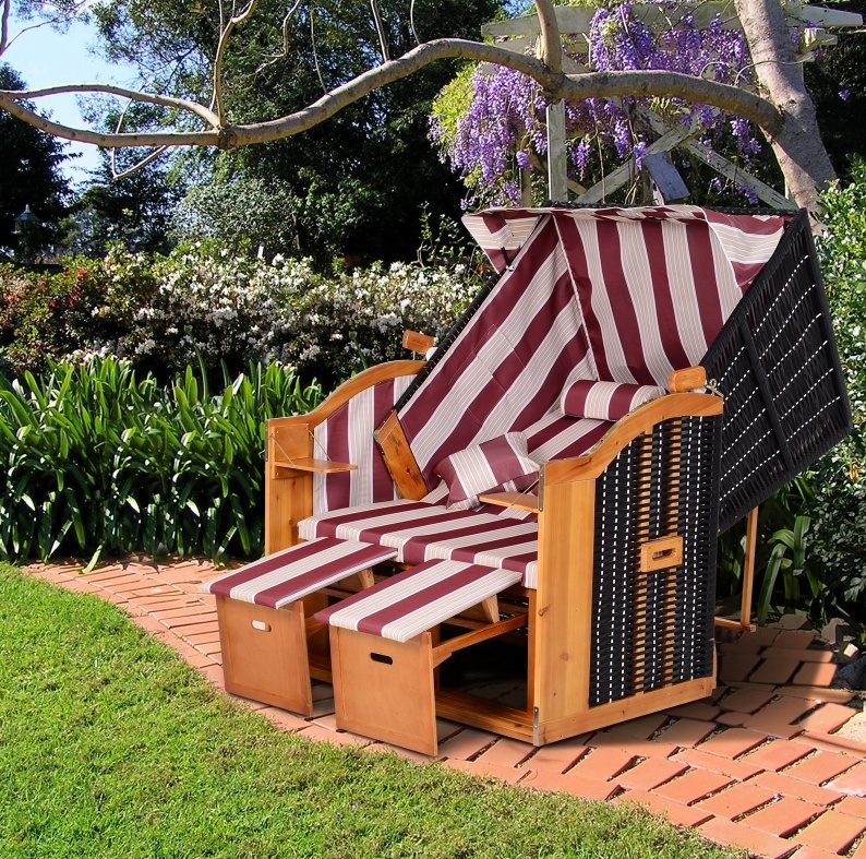 Garten-strandkorb 118x79x160 Cm Aus Holz Und Metall In Rot, Verstellbare Rückenlehne – Meubliv