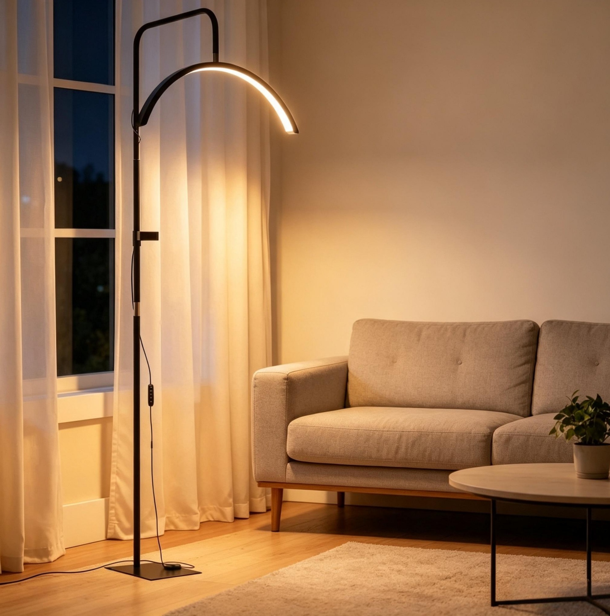 Led Halbmond Leuchte 350° Drehbar, 36w Dimmbare Stehlampe Mit 7 Farbtemperaturen Für Salon