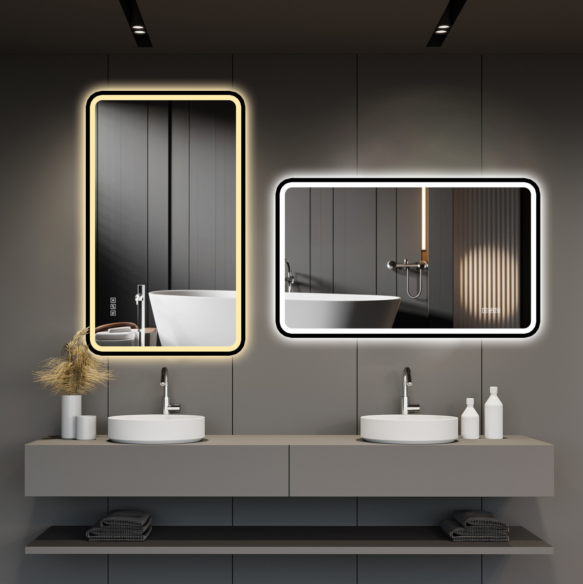 Spiegel Für Badezimmer Led 100x60 Cm Aluminium Schwarz, Beschlagfrei, Für Badezimmer – Meubliv