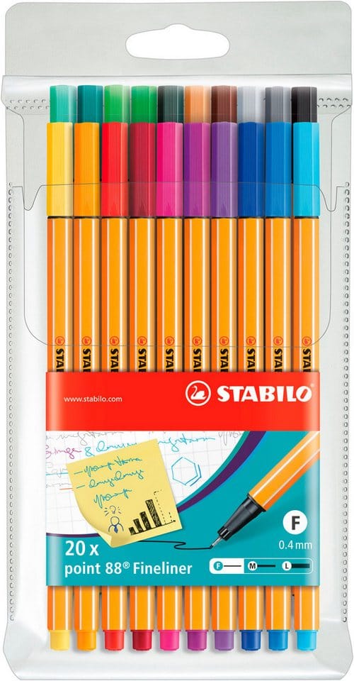 Fineliner point 88 8820 0,4mm farbig sortiert 20er-Pack