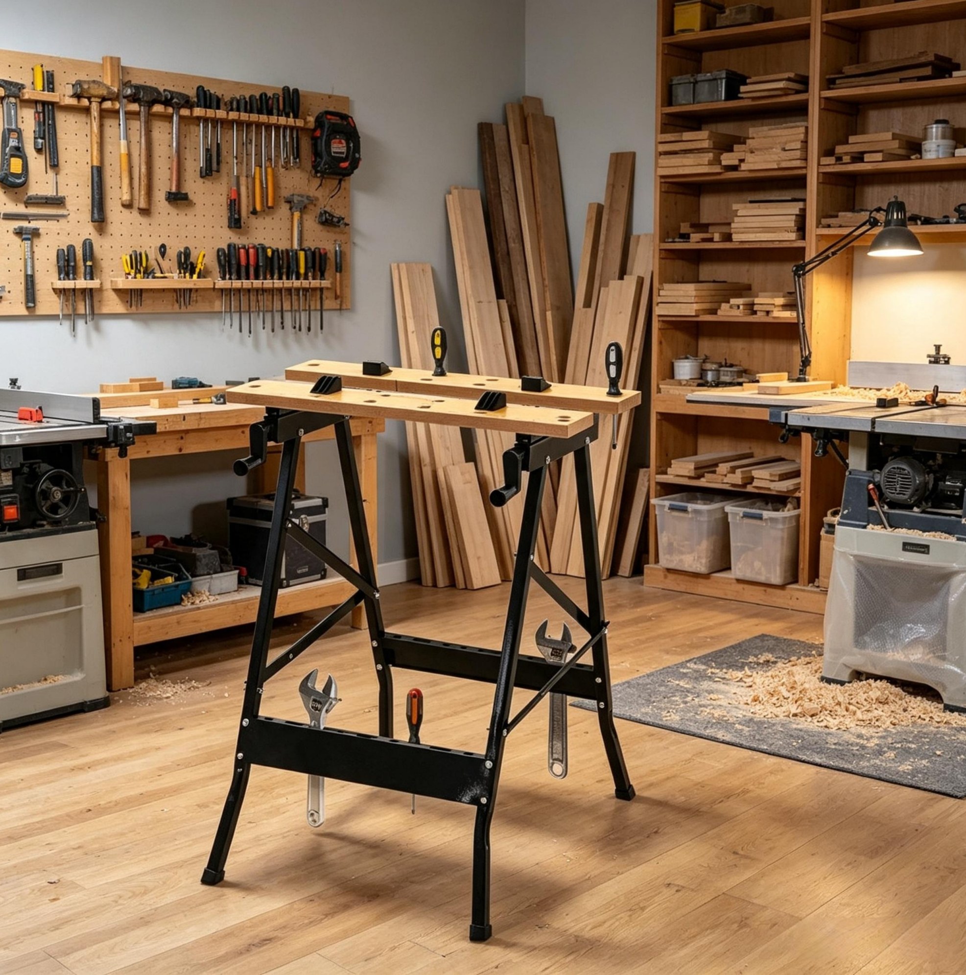 Klappbare Werkbank 62,5x60,5x78,5 Cm Aus Mdf Und Schwarzem Metall Mit Maßskala – Meubliv