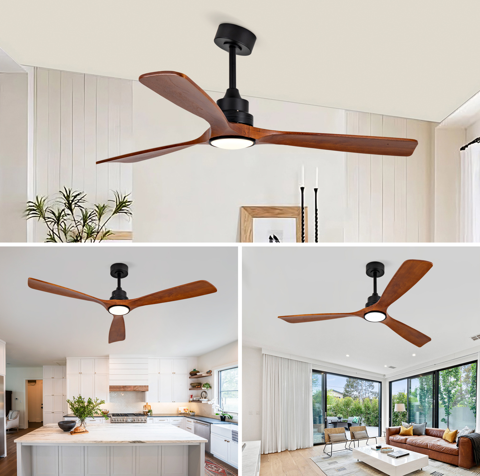 Deckenventilator 152,4 Cm Aus Metall Und Holz, Schwarz, Dimmbare Led – Meubliv