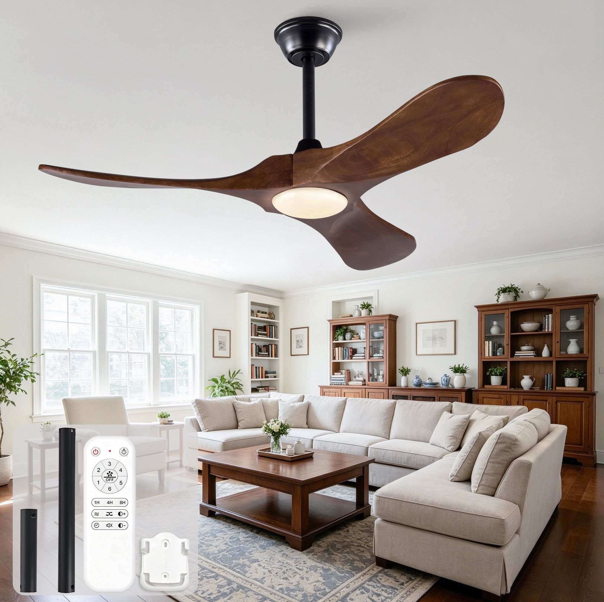 Deckenventilator 106x30 Cm Aus Schwarzem Holz Mit Led, Leise Für Wohnzimmer – Meubliv