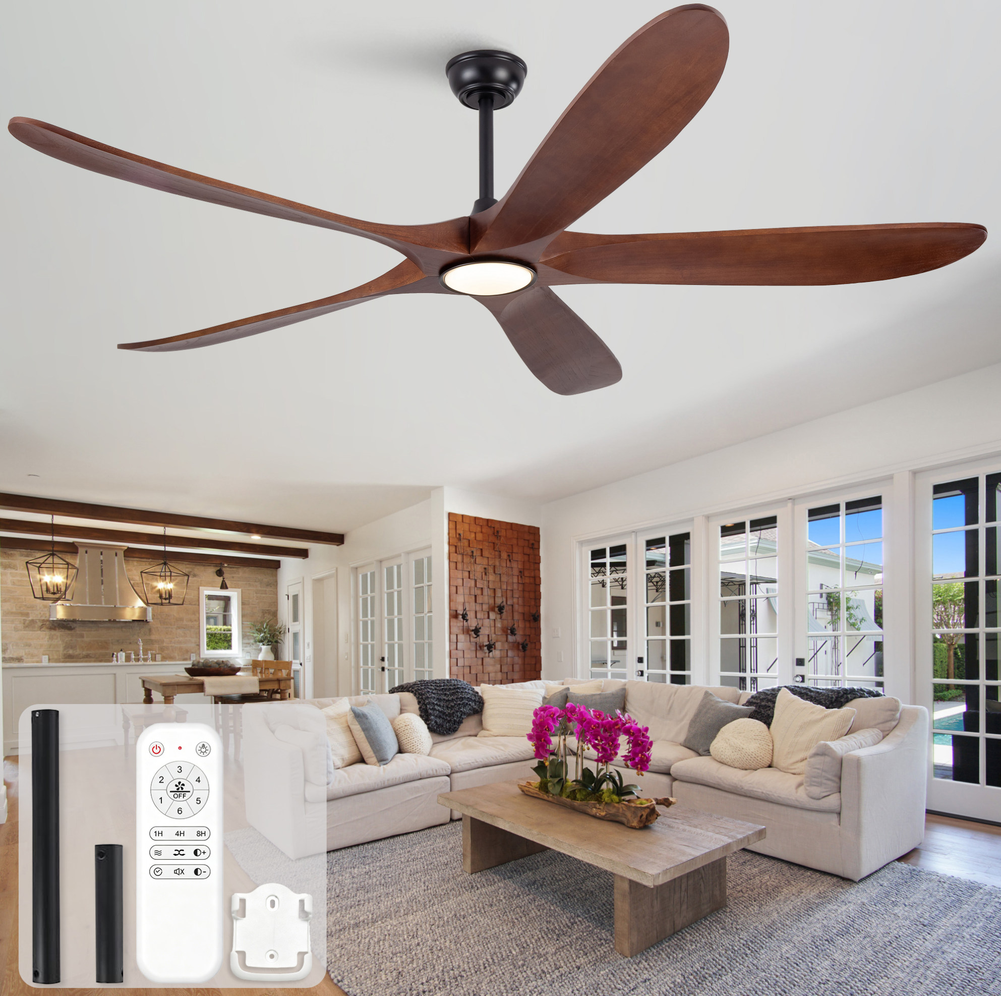 Deckenventilator Mit Led 176x176x31 Cm Schwarz/holz, 6 Stufen, Für Schlafzimmer – Meubliv