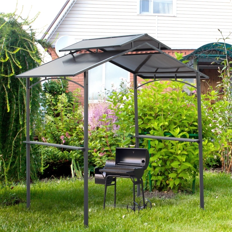 Bbq-pavillon 240x150x250 Cm Aus Schwarzem Stahl Mit Uv-beständigem Pc-dach